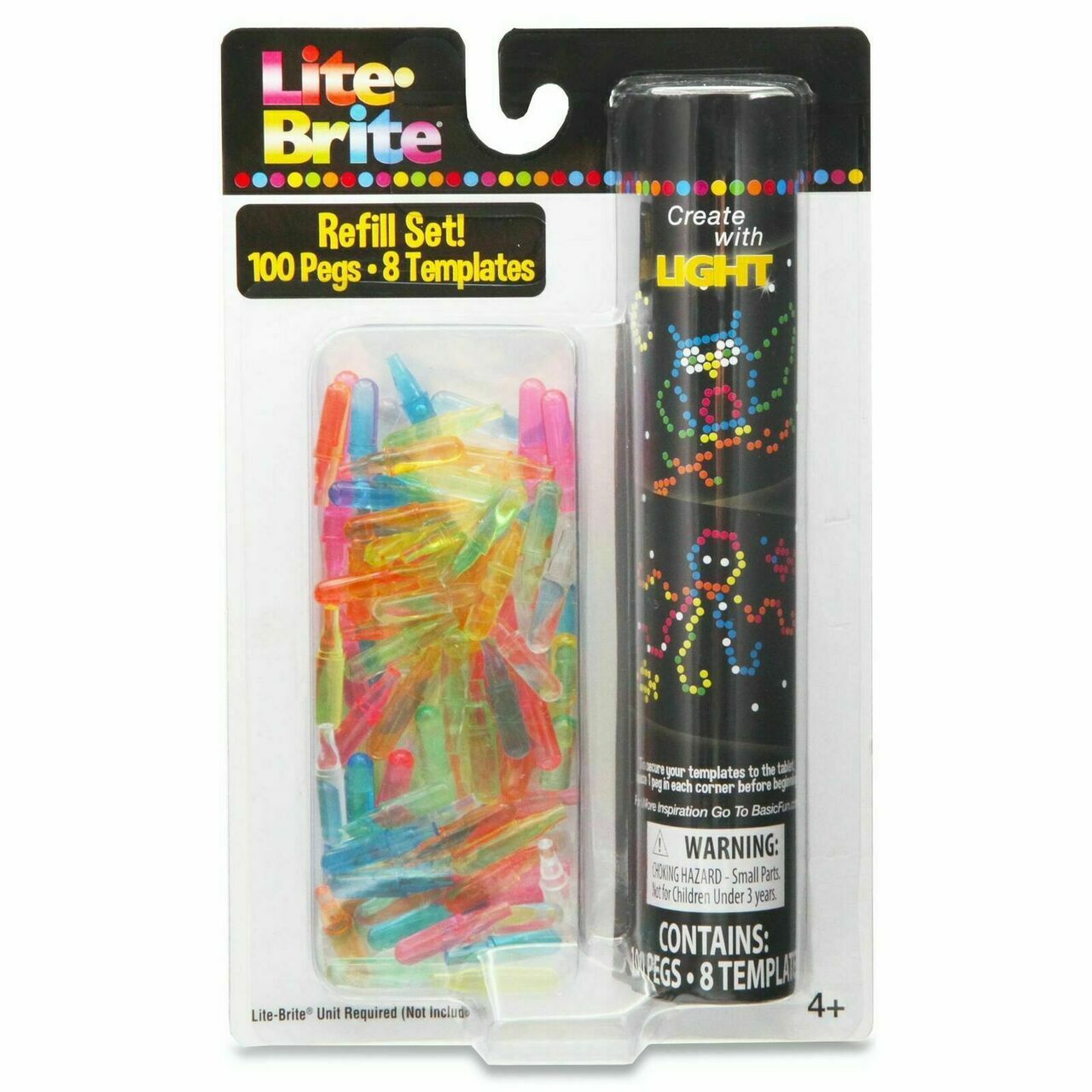 Lite-Brite Peg/Paper Refill-100 Pegs,8 Templates (fit Light Bright Magic Screen)