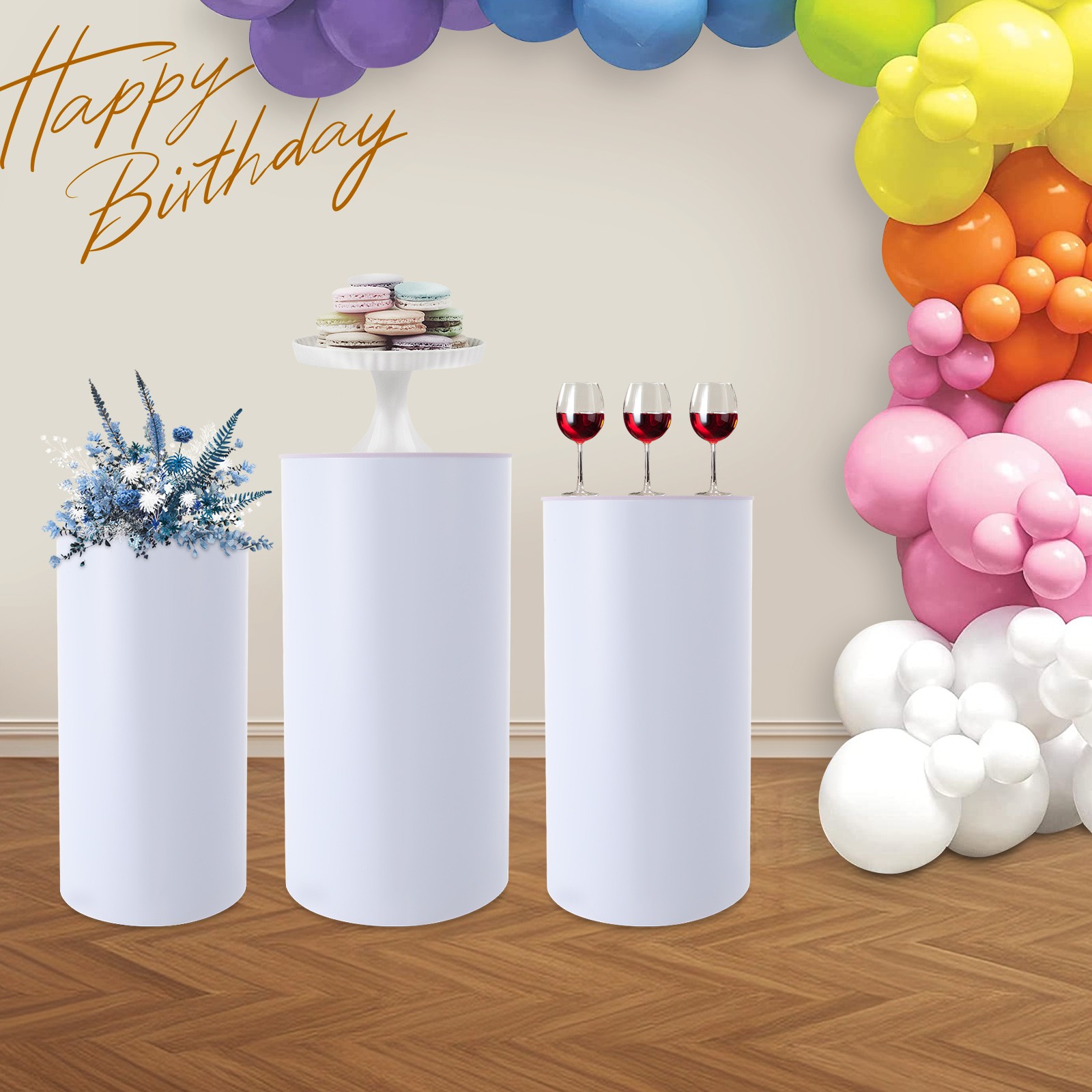 3* White Acrylic Cylinder Plinth Pedestal Stands Wedding Party Decorations