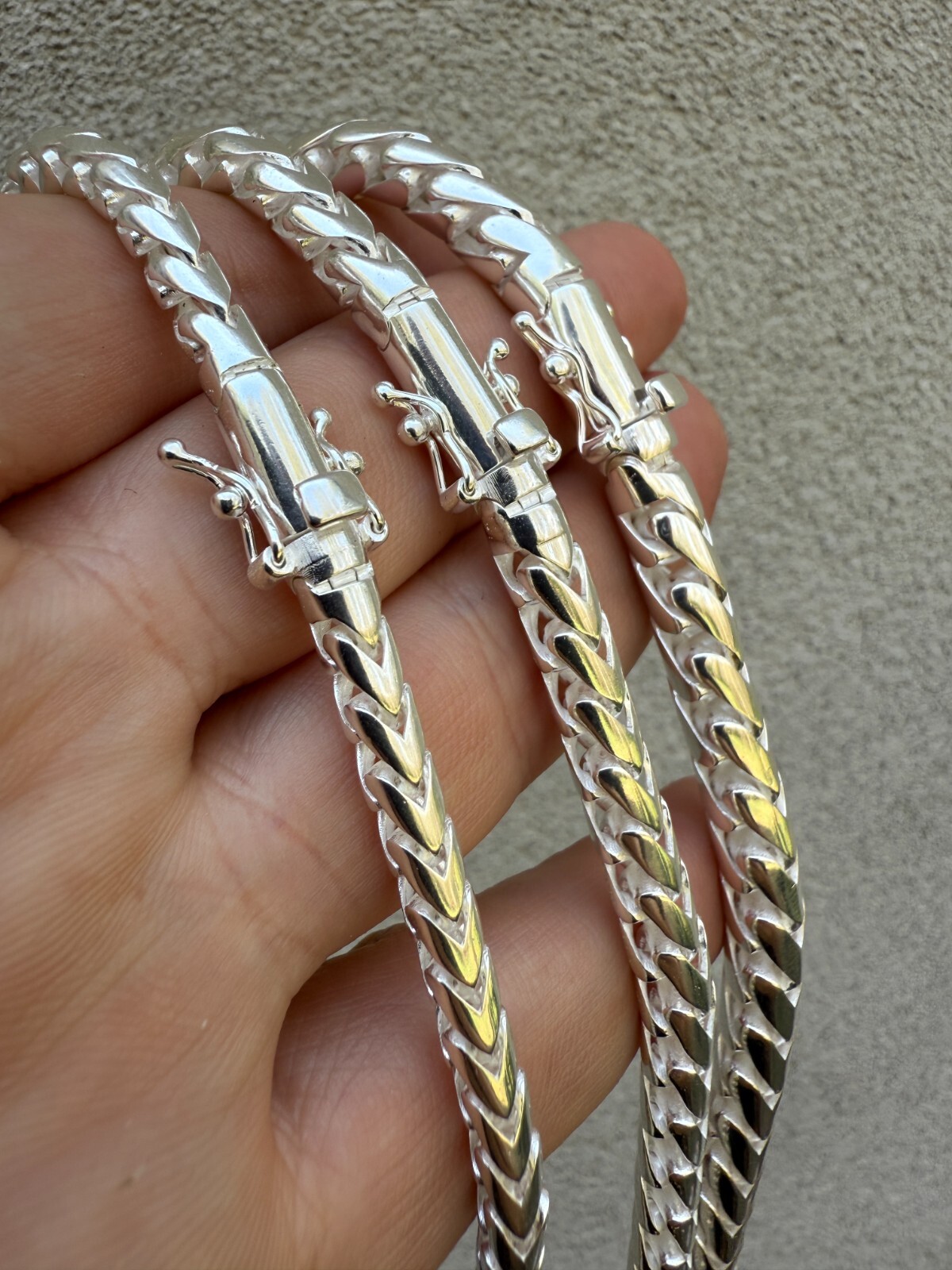 Real 925 Silver Round Franco Chain Or Bracelet 5-7mm Handmade W. Box Clasp