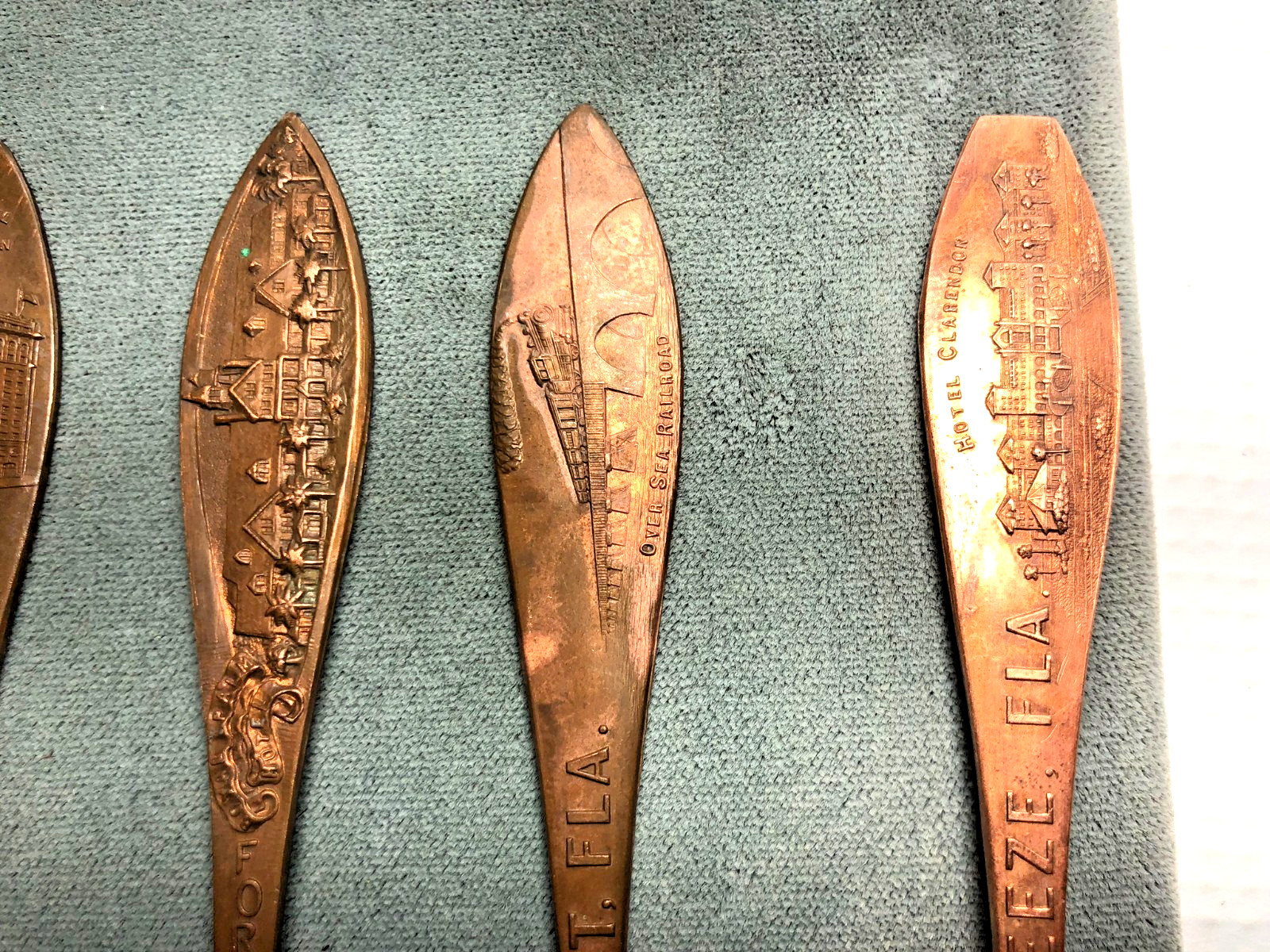 Vintage 1900's Florida Souvenir Copper Spoons Old Hotels - Lot of 6