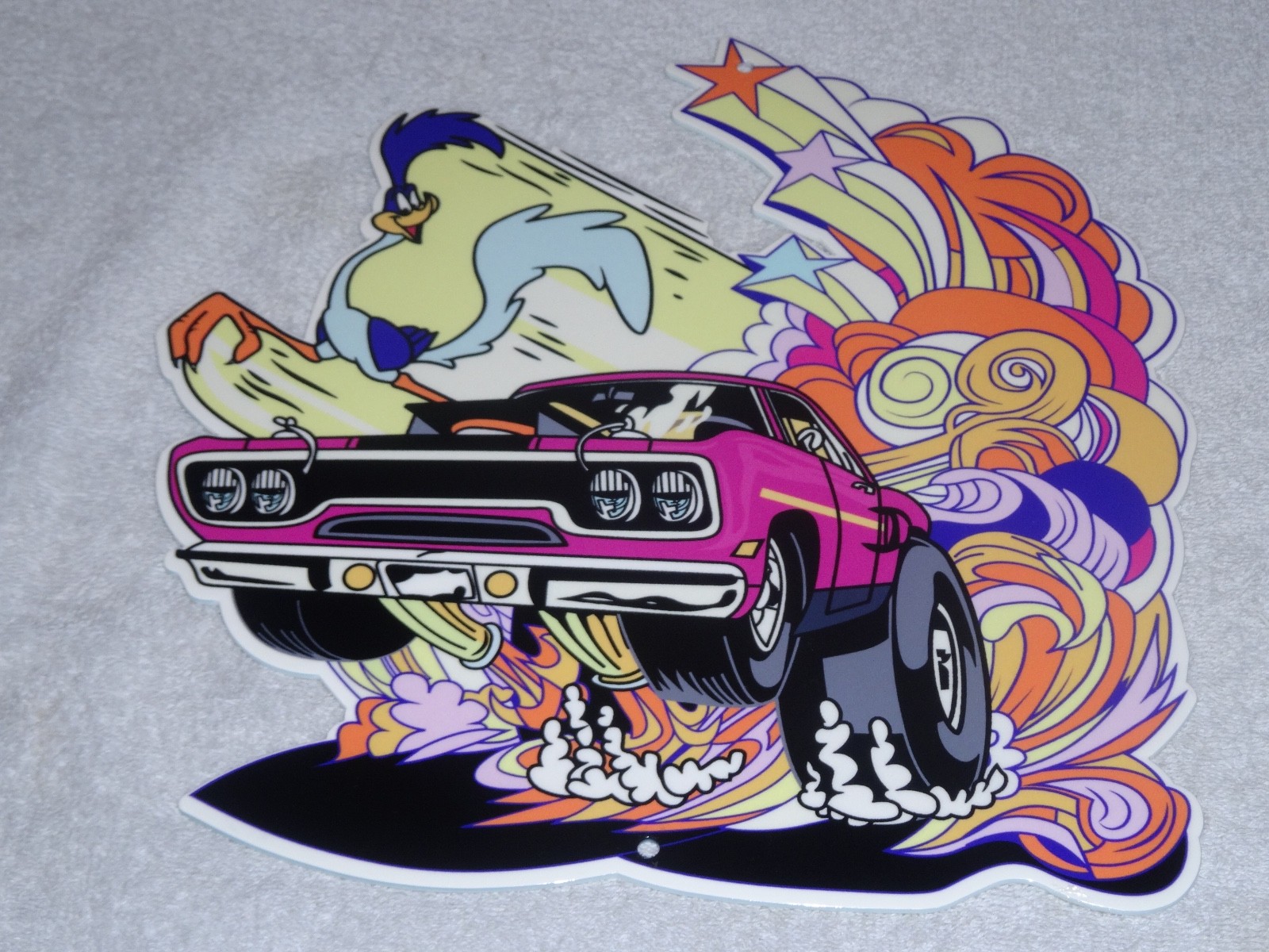 VINTAGE DODGE MOPAR ROAD RUNNER DIECUT 12" METAL ROADRUNNER CAR ADVERTISING SIGN