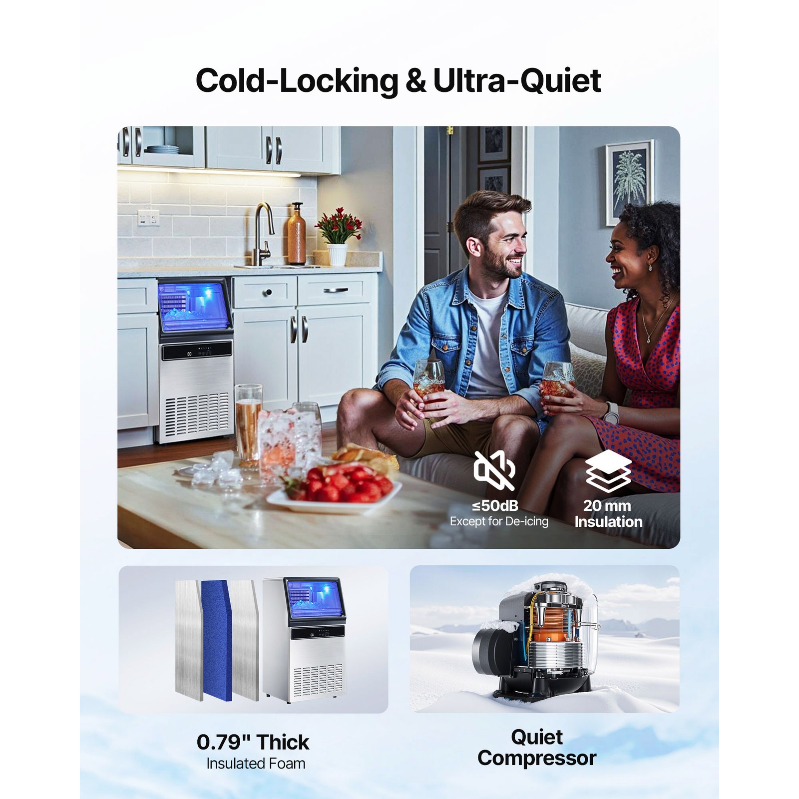 Uimoso 130Lbs Commercial Ice Maker Bar Restaurant Ice Cube Machine 33Lb Storage