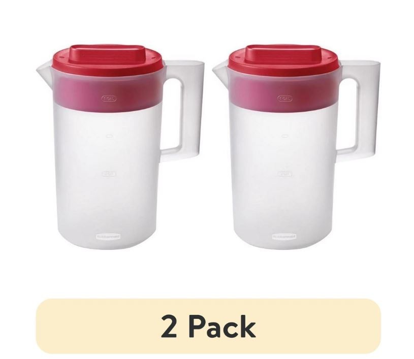 (2 pack) Rubbermaid Simply Pour Clear/Red Pitcher Plastic 1 gal