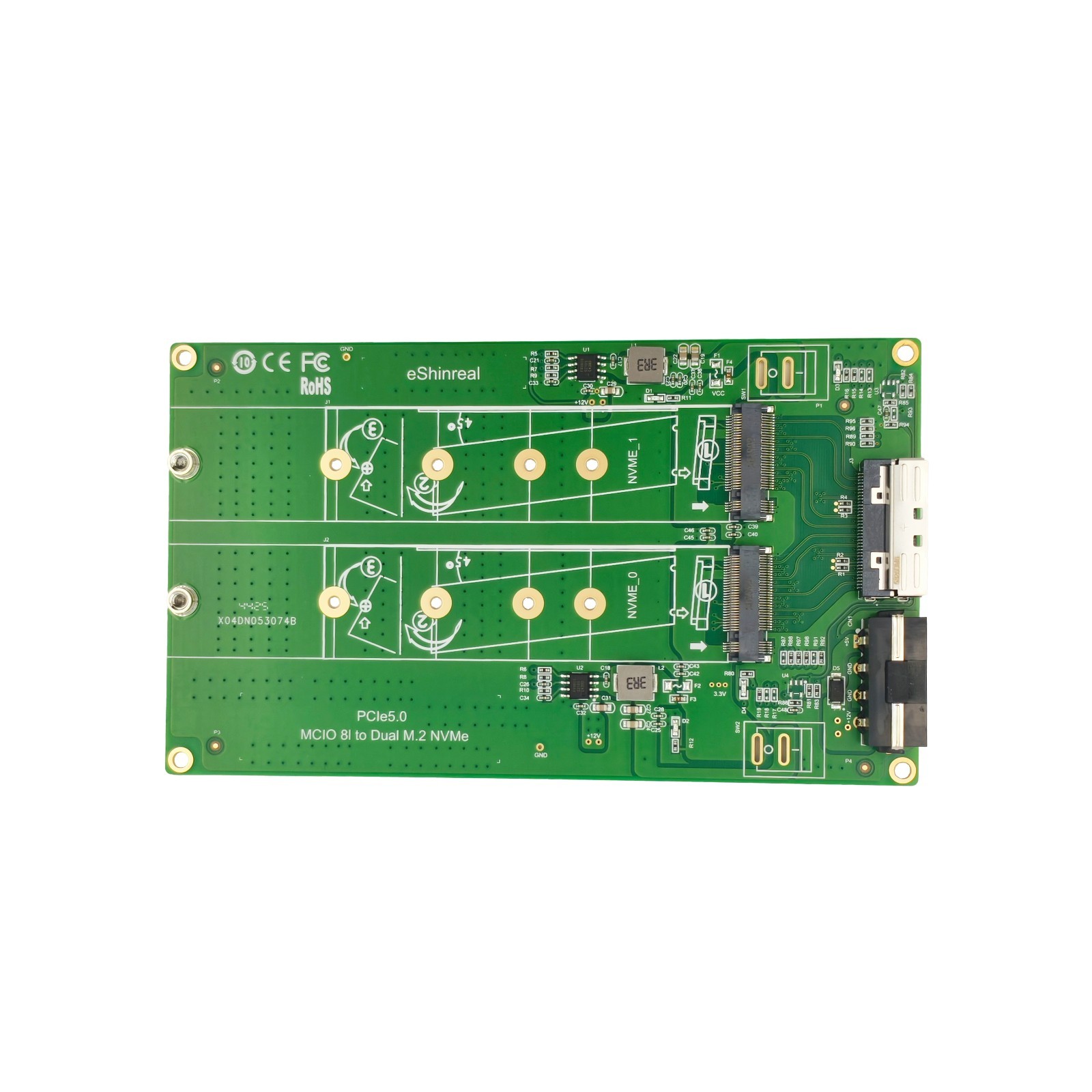 MCIO x8 to 2 M.2 Gen5 NVMe SSD Adapter