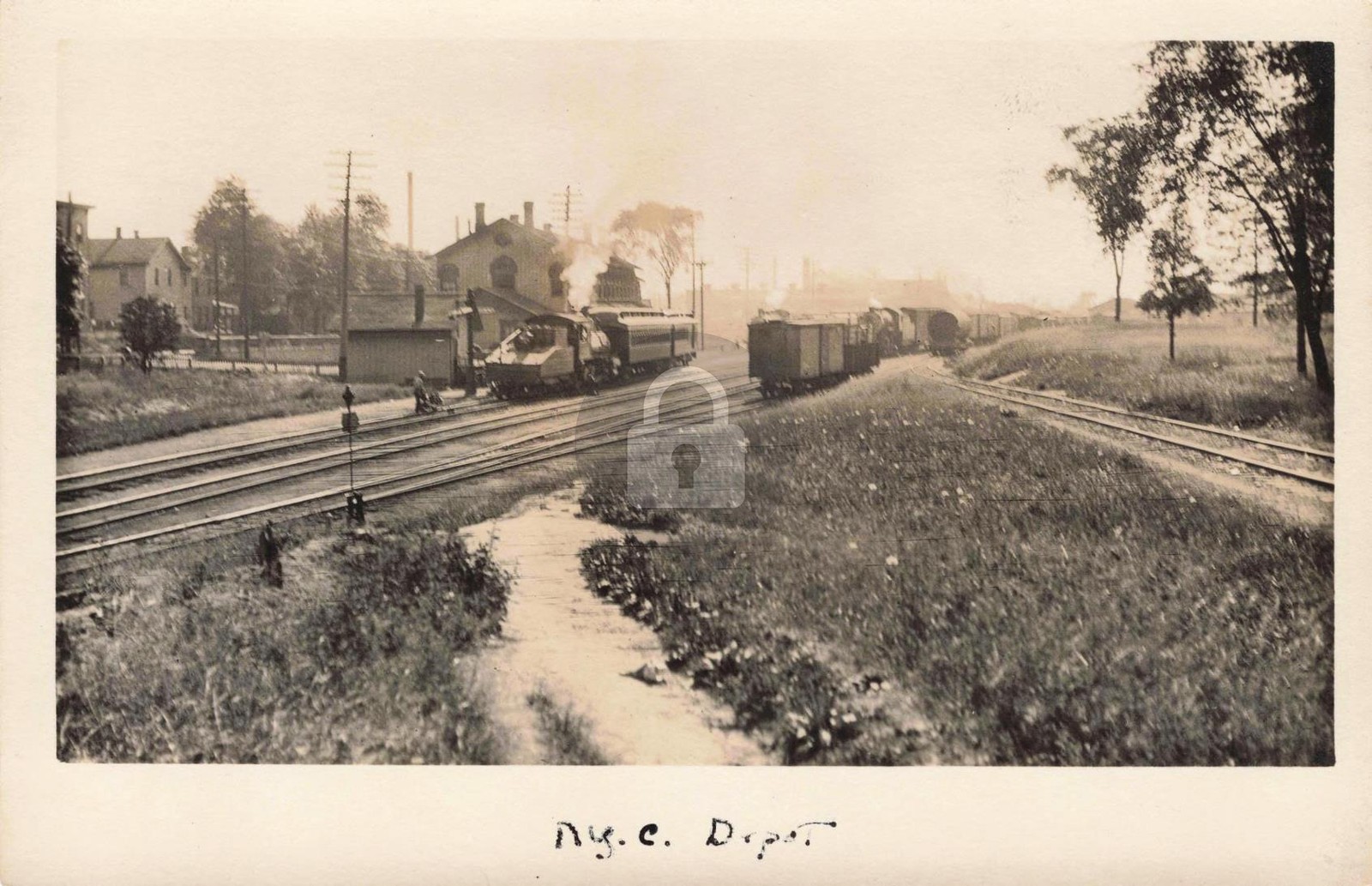 Railroad N.Y.C. Depot, Adrian MI Michigan RPPC Photo Postcard COPY