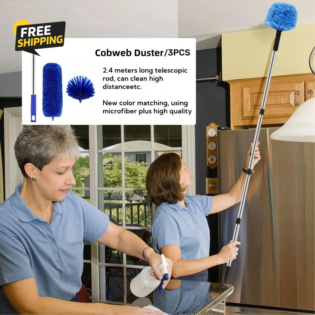 Cobweb Duster with Extension Pole,Spider Web Remover 2PCS Cob Web Duster 15-100