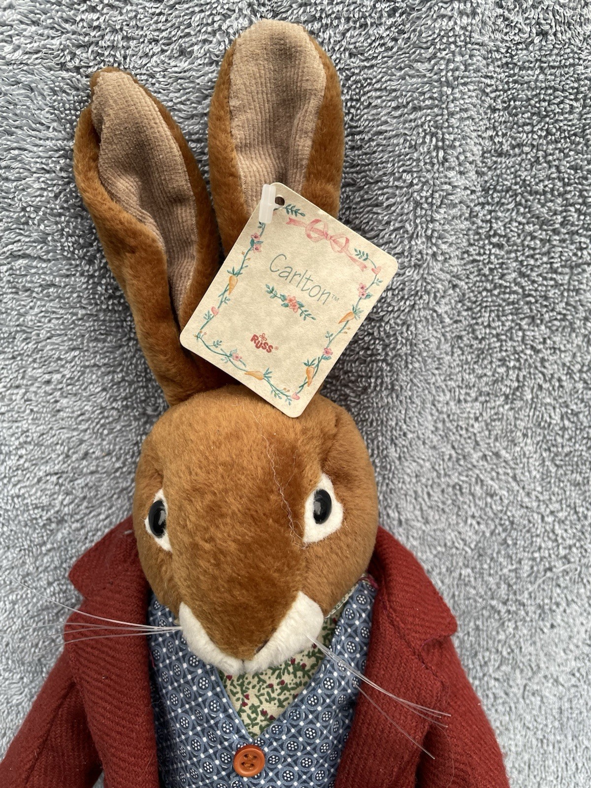 Russ Carlton Bunny Rabbit Toy Plush Animal Vintage NWT Fully Dressed Adorable
