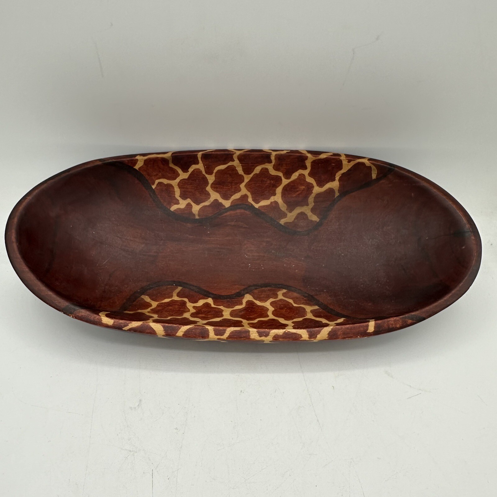 African Wooden Bowl Hand Carved From Kenya 11.5" x 5.5" Hand Painted Vintage