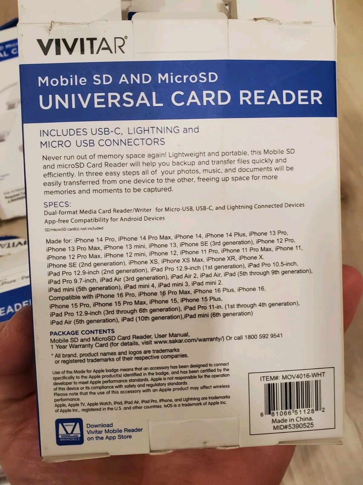 LOT OF 7 Vivitar Mobile SD and MicroSD Universal Card Reader mOV4016 *OPEN BOX