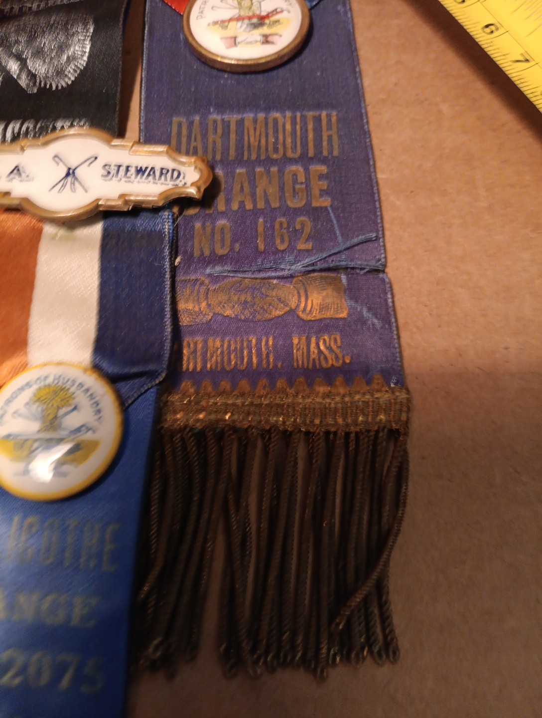 5 Original Patrons Of Husbandry Ribbons Various City's. All Complete Medals