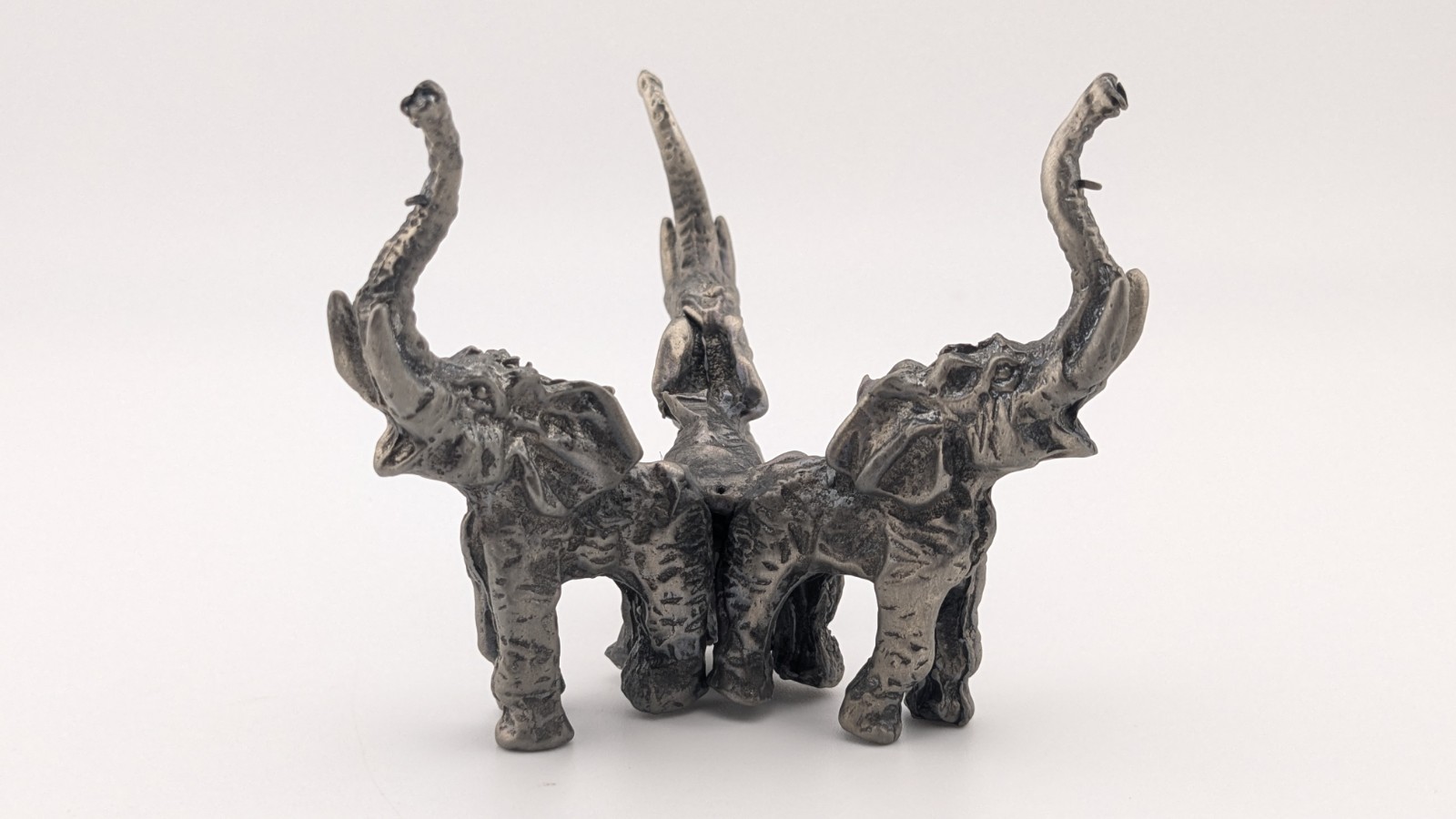 Vintage Metal Elephant Statue Figurine Three Elephants Trunk Raised Up Good Luck