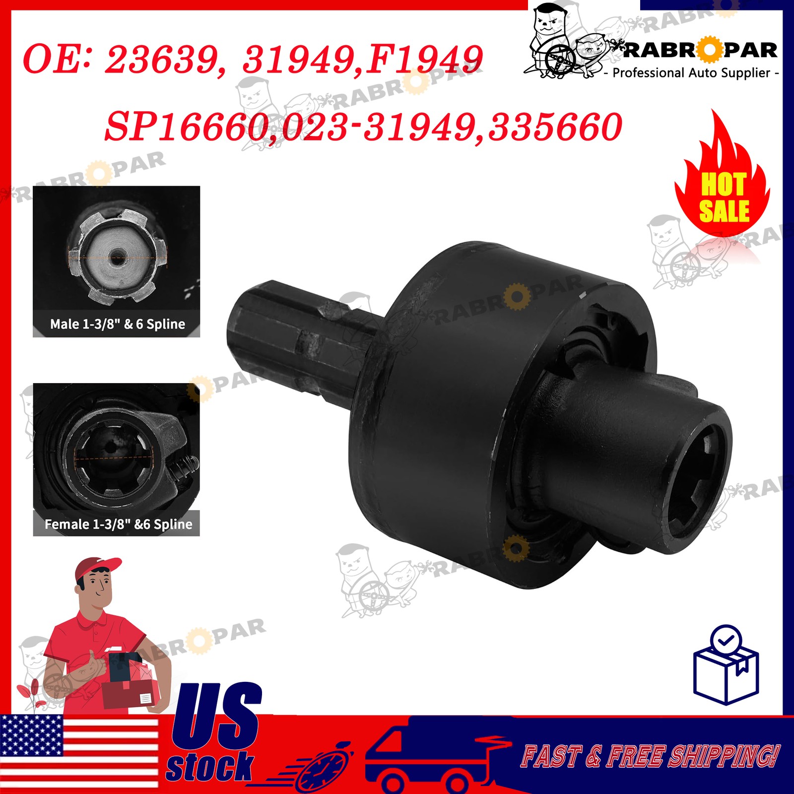 Tractor PTO Quick Release Clutch Over Running Coupler 1-3/8" & 6 Spline