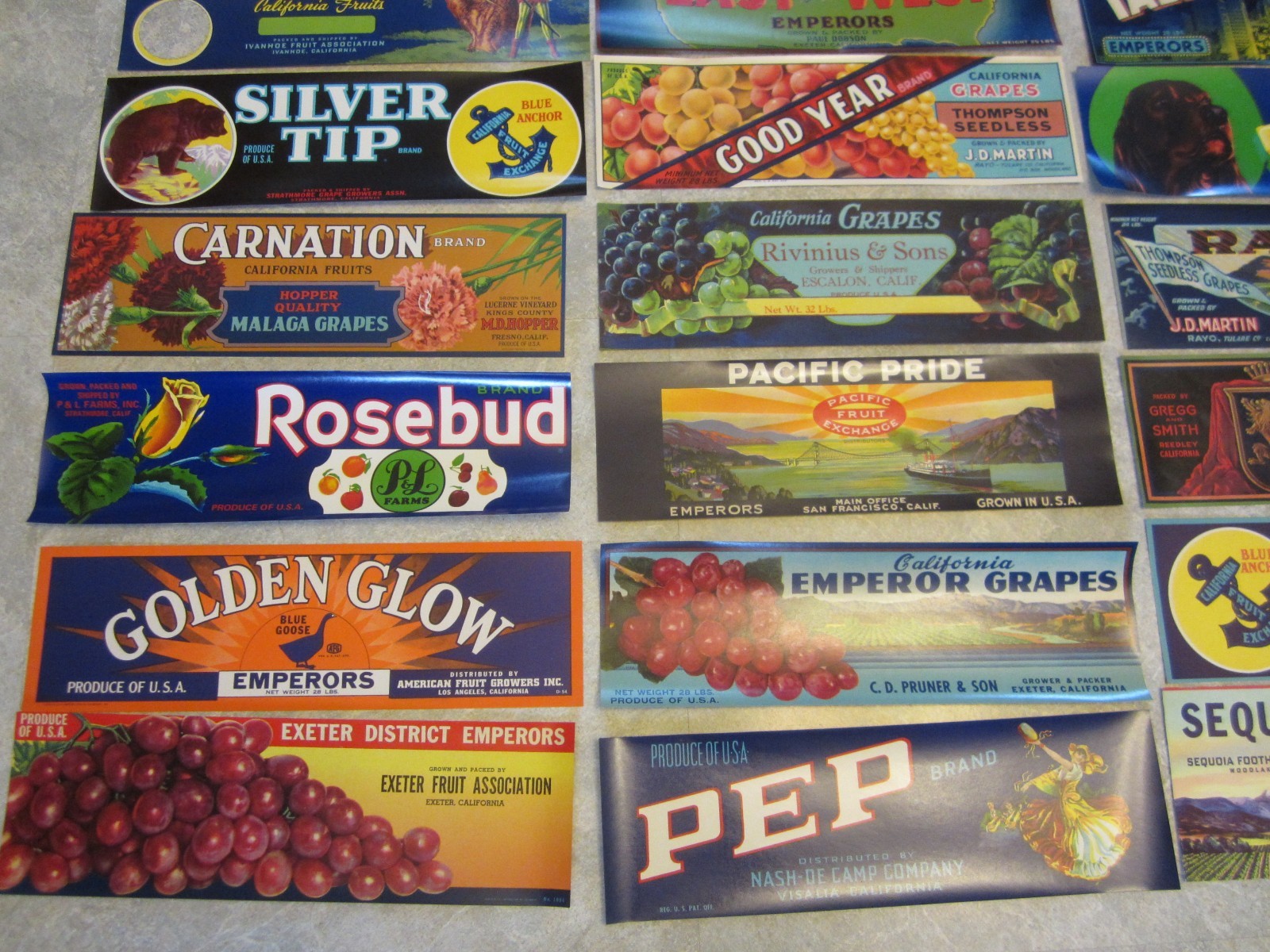 Lot of 40 Old Vintage - CALIFORNIA GRAPE - Crate LABELS - ALL DIFFERENT - Grapes