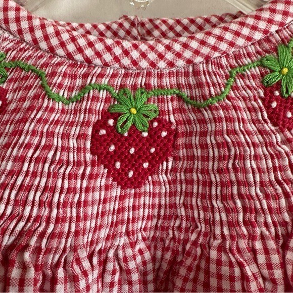 Classic Whimsy Girls Strawberry & Vine Smocked Gingham Red Checked Dress