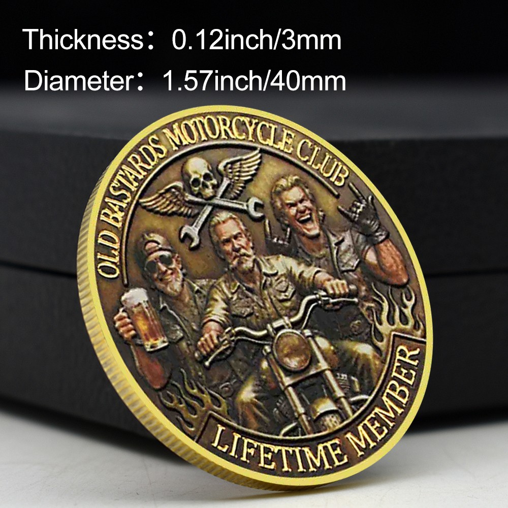 Old Bastards Motorcycle Club Coin - Lifetime Member, Vintage Biker Design Medal