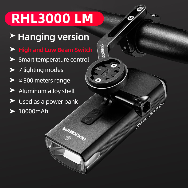 ROCKBROS Bike Light Hanging Headlight 3000 Lumen Temperature Control Smart Light