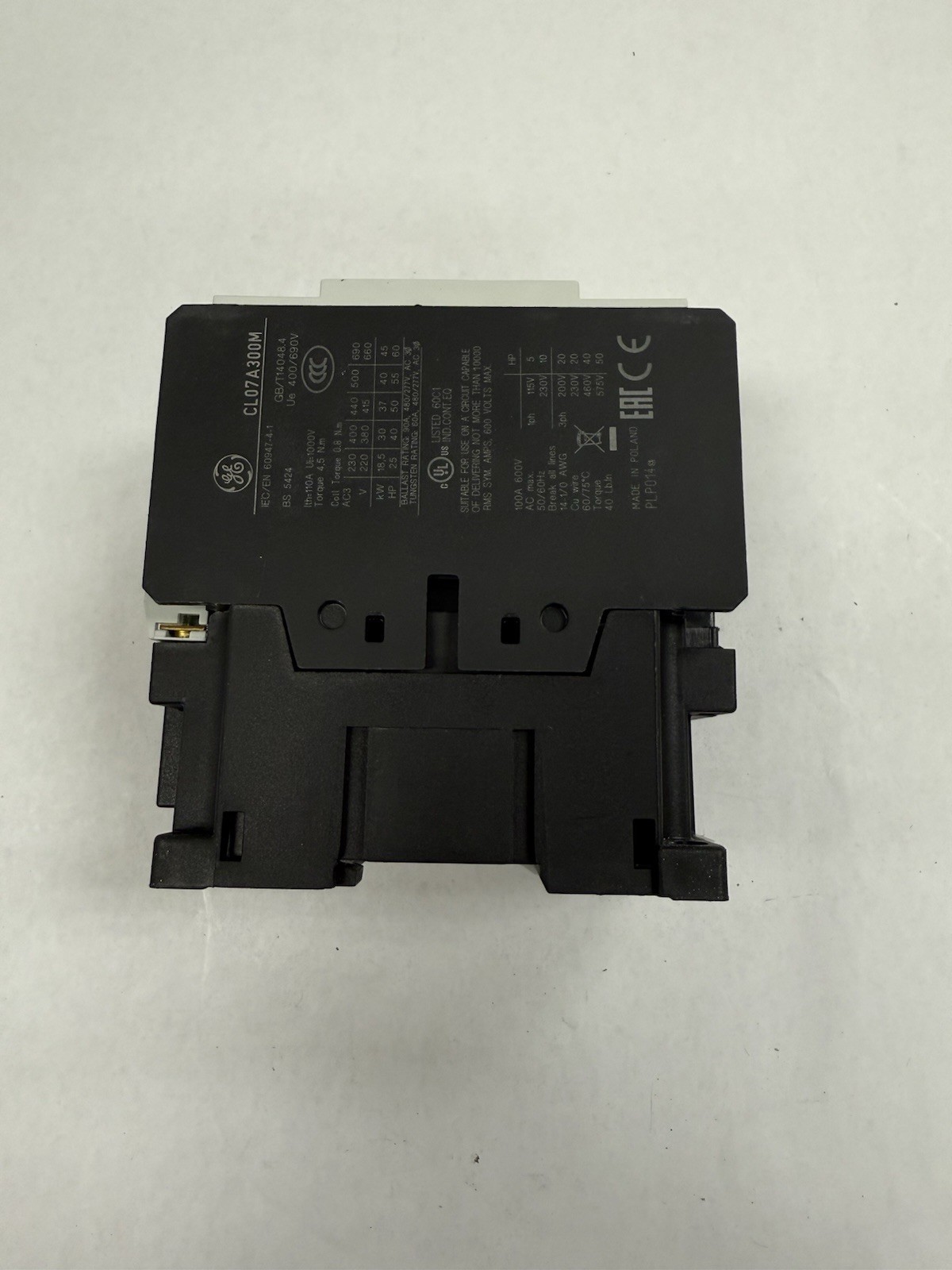 GE CONTACTOR, CL07A311MJ 100A, 40HP AT 480V, 110-120VAC COIL, 50/60HZ