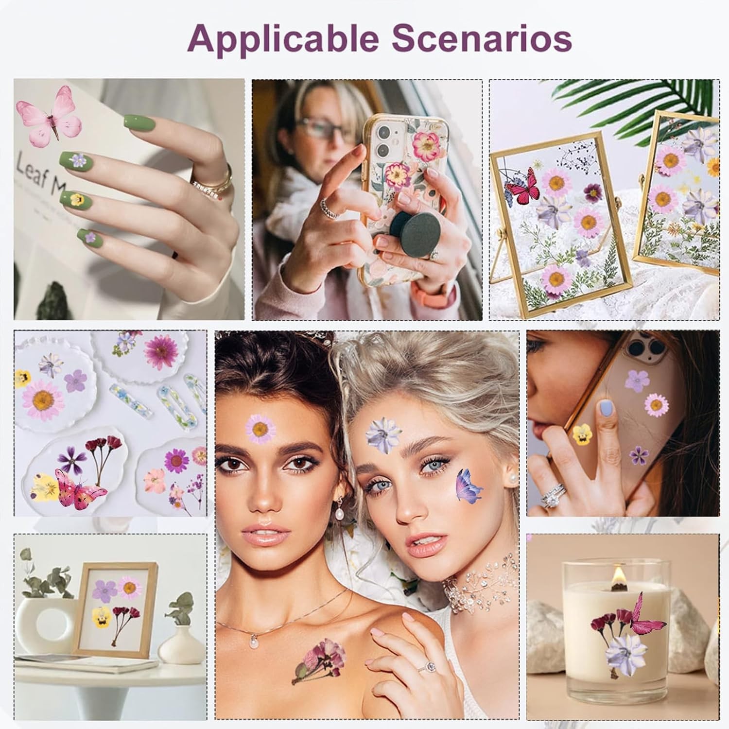 95Pcs Natural Pressed Dried Flowers Resin and Butterflies, Dry Flowers for Resin