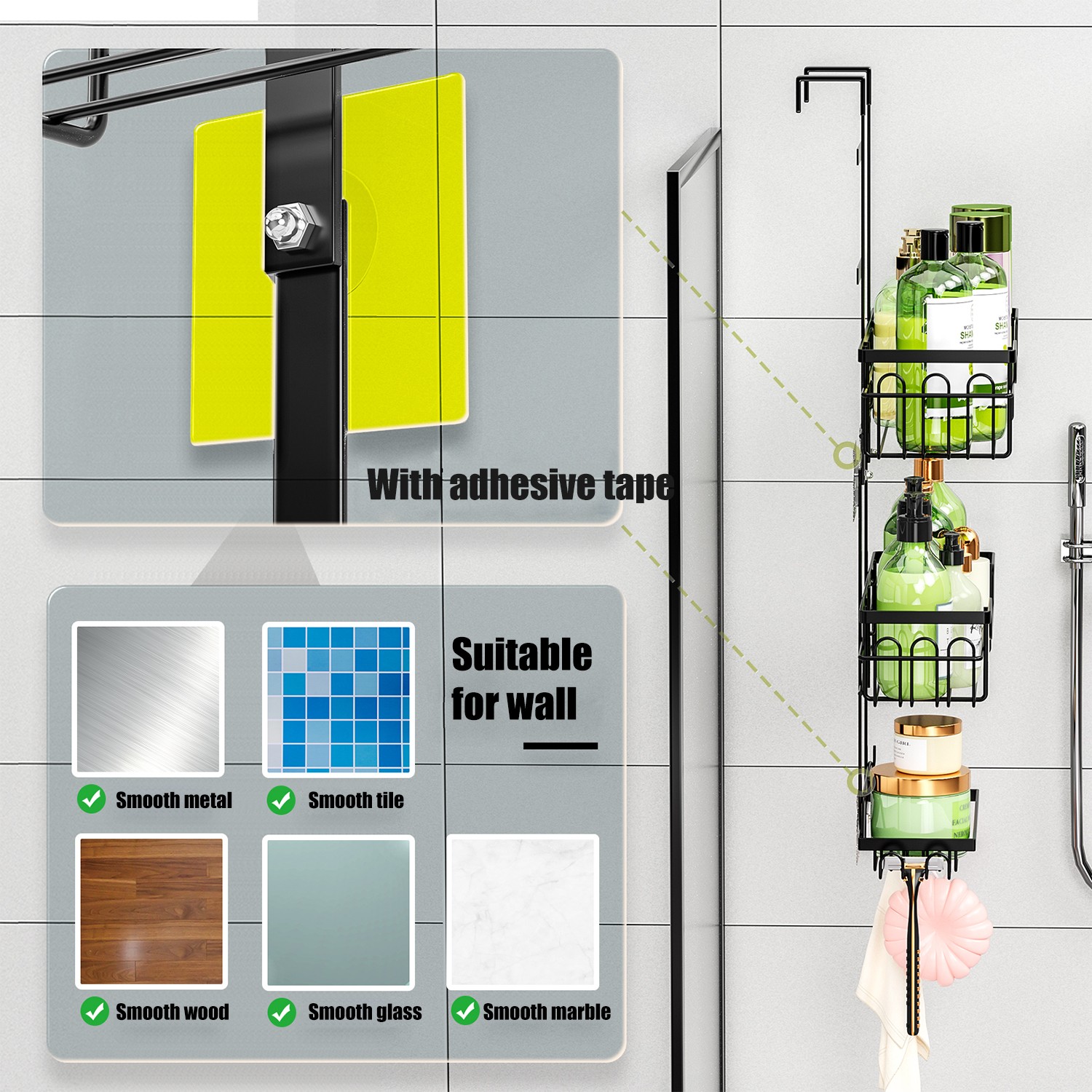 over Shower Black Organizer Door Rustproof the