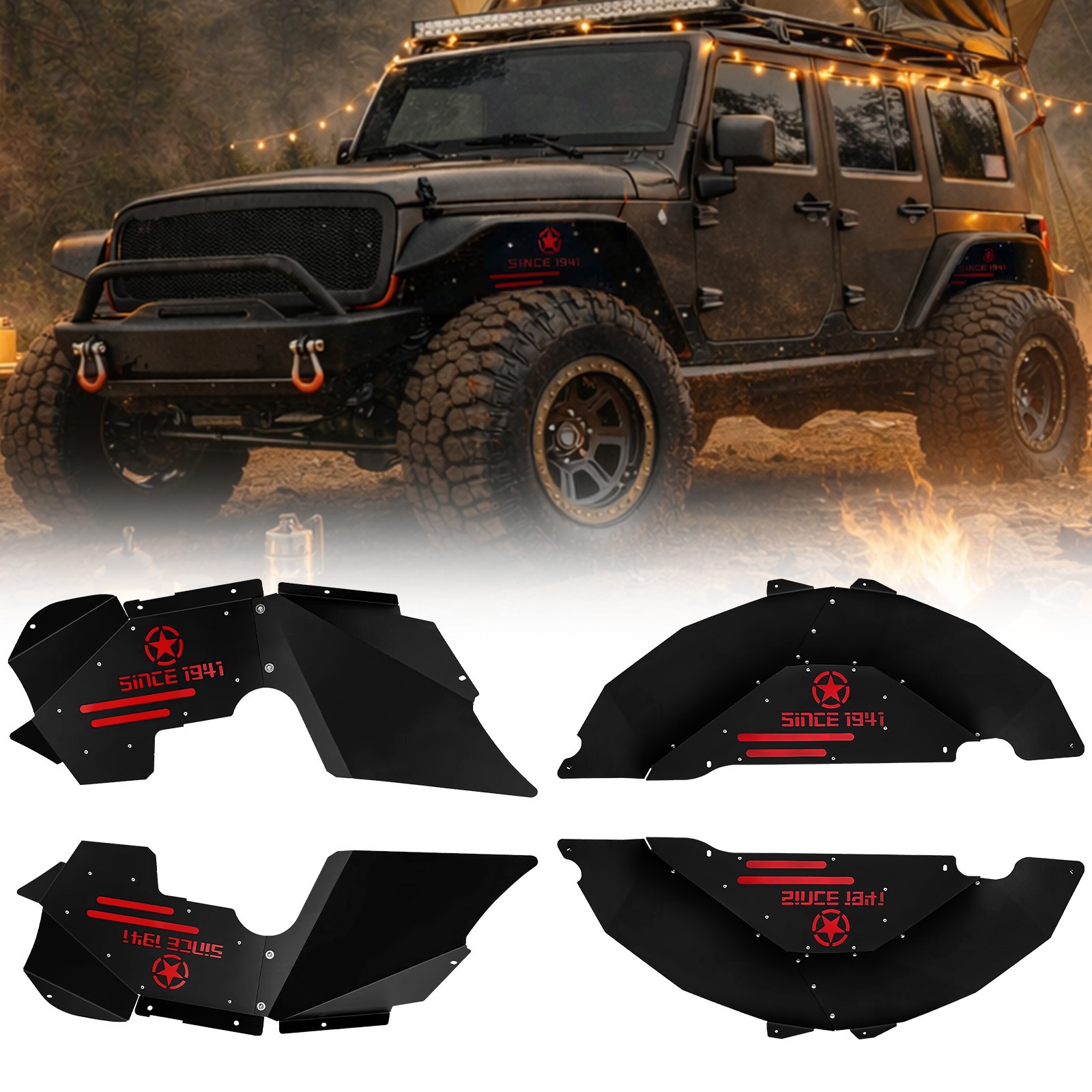 4PCS Front & Rear Inner Fender Liners Cover for 2007-2018 Jeep Wrangler JK & JKU