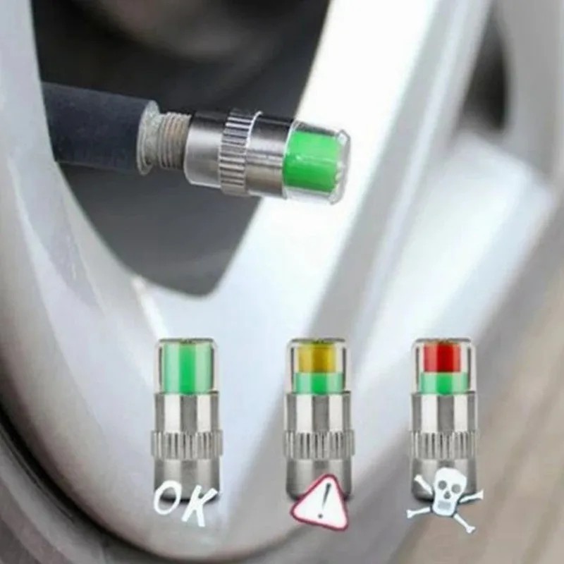 4 Pcs Car Auto Tire Pressure Monitor Valve Stem Caps Sensor Indicator Warn PSI