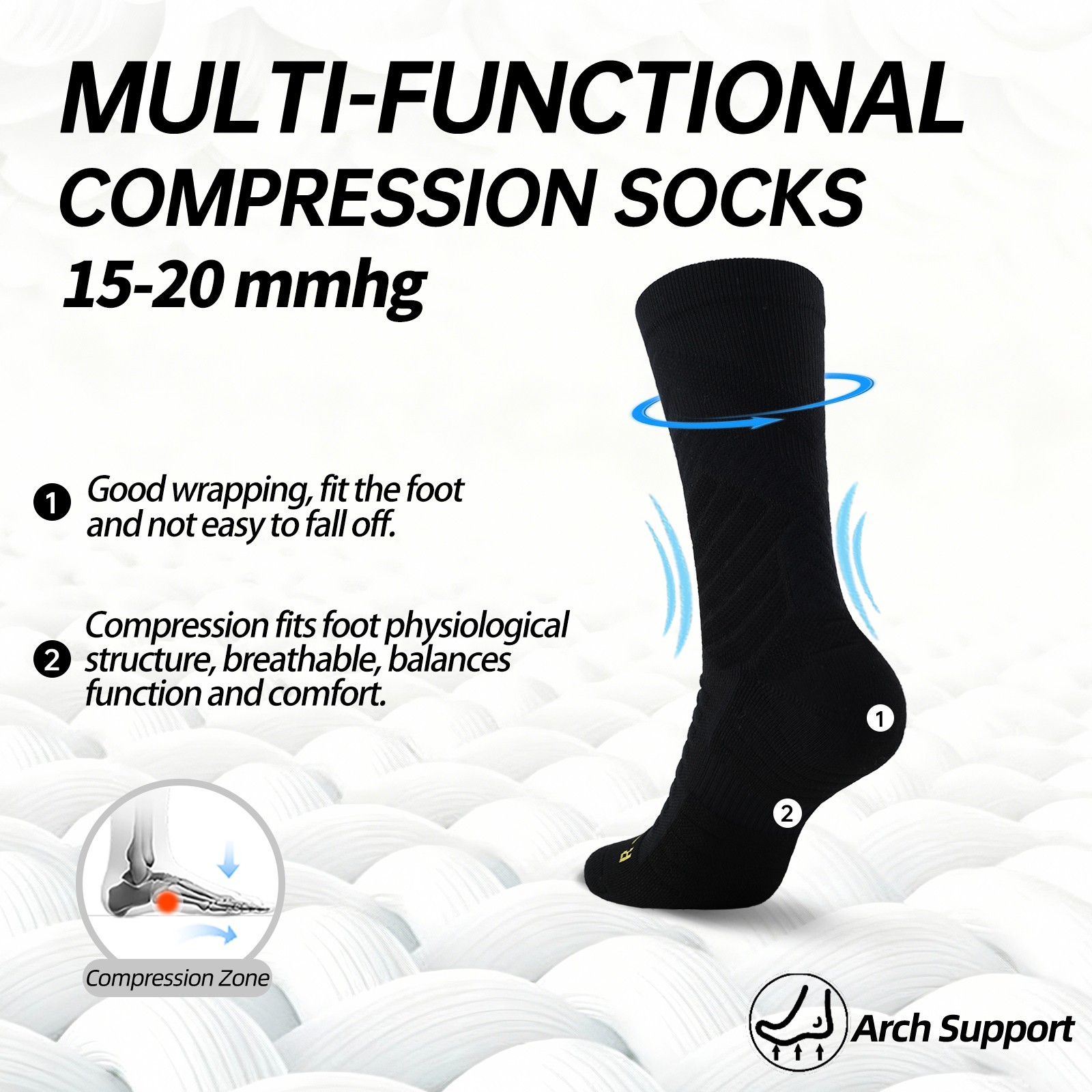 New Plain Mens Compression Crew Athletic Socks,Running Hiking Socks 5 pack