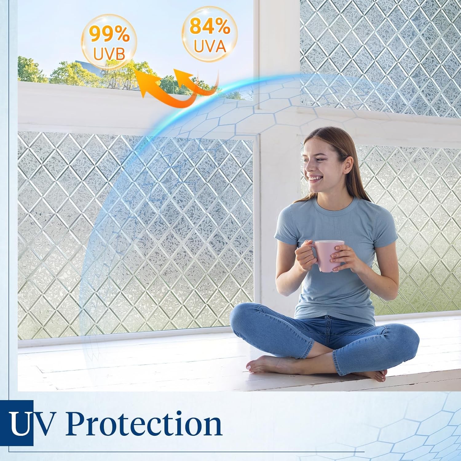 rabbitgoo Window Film Decorative Frosted Glass Static Cling Lattice Sticker