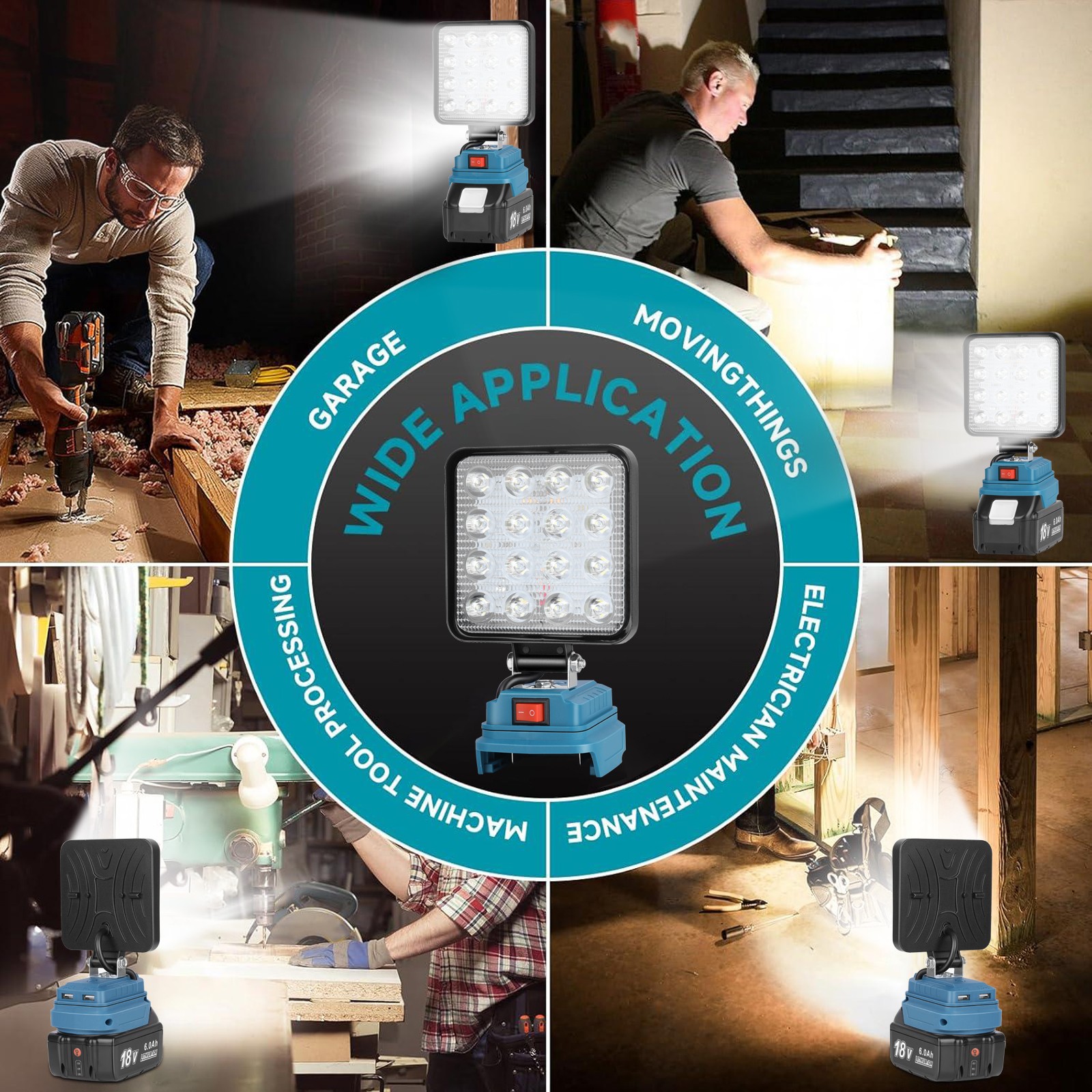 60W 18V LED Work Light Flashlight Compatible with Makita 18V LXT Battery