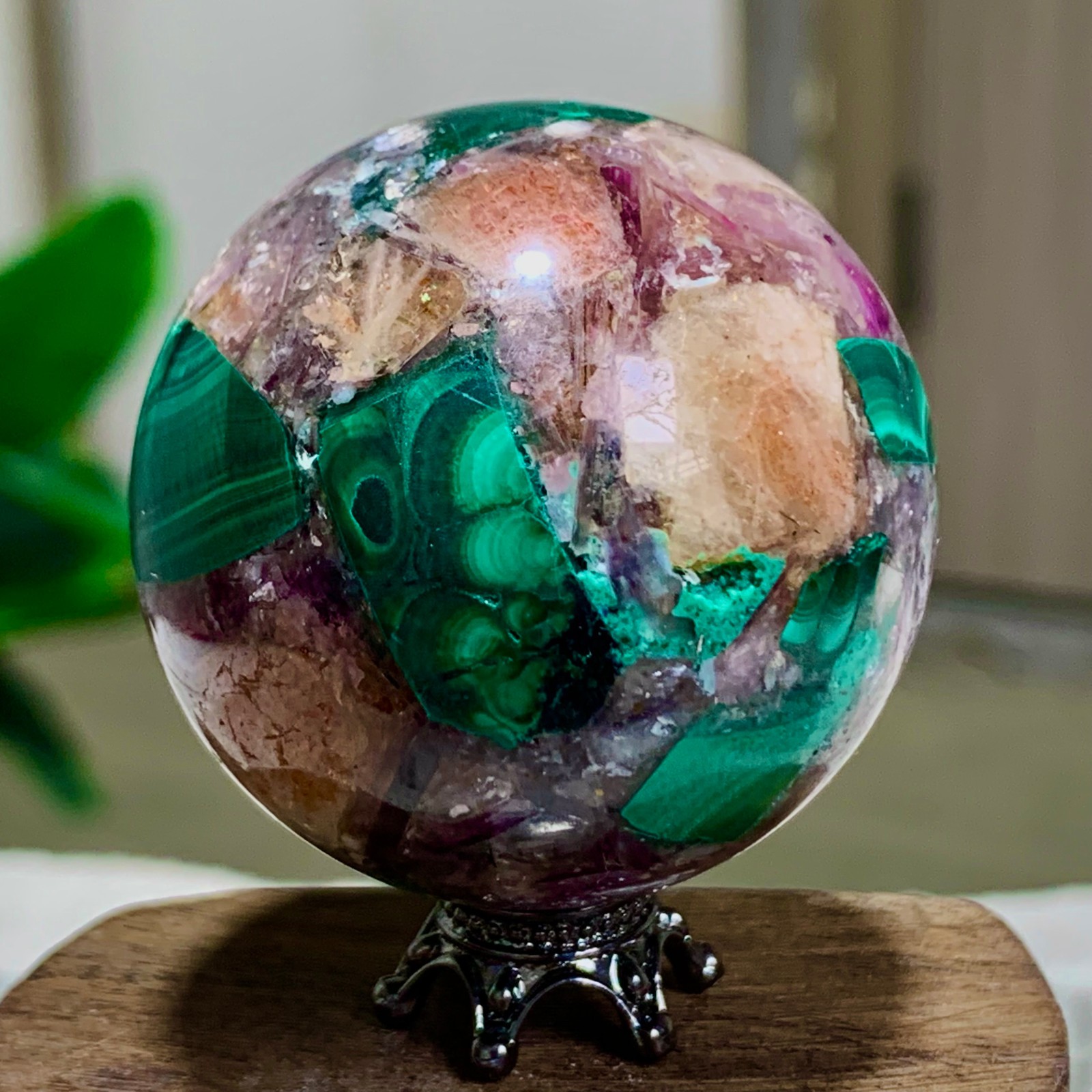92G Newly discovered rare malachite purple mica symbiotic sphere restoration