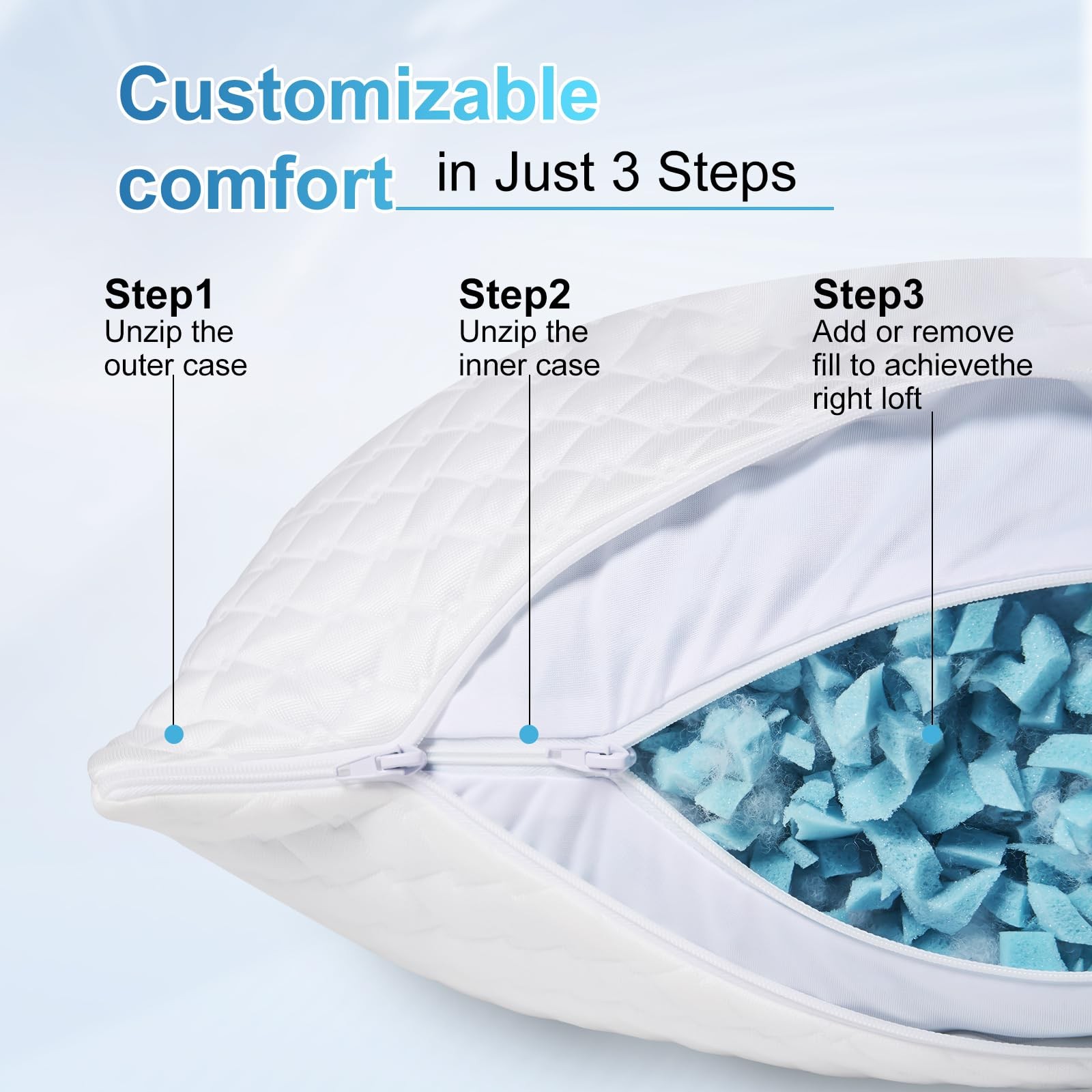 NTCOCO Cooling Bed Pillows King Size Pack of 2 for Sleeping Shredded Memory Foam