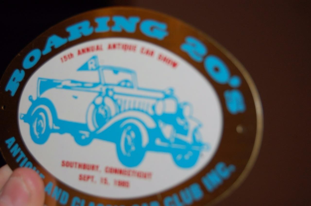 1985 Vintage Antique Car Club Roaring 20's Southbury Ct. Brass Dash Plaque Sign
