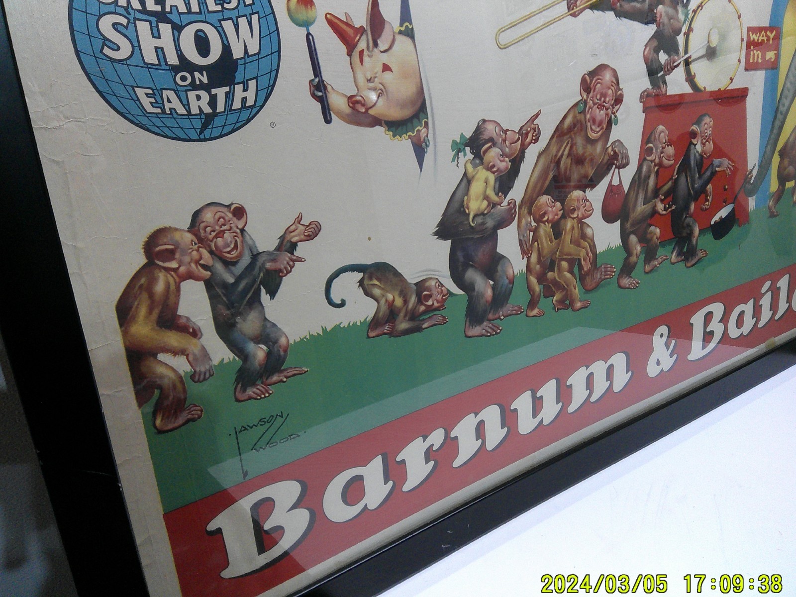 Vintage Ringling Bros Barnum & Bailey Monkey Circus Poster Artist Signed Framed