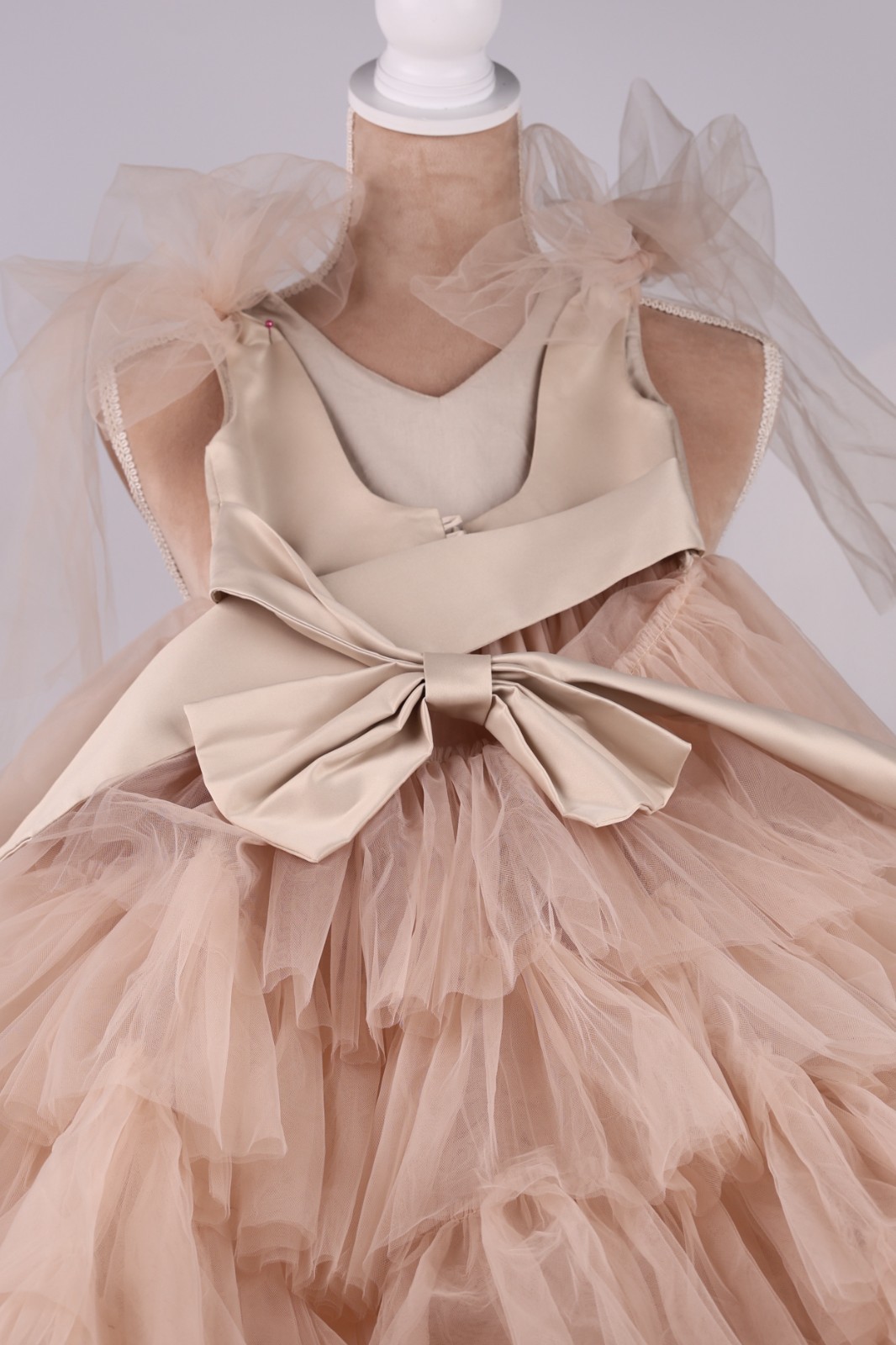 New Beige (Nude) Satin & Tulle Flower Girl Dress w/ Removable Tulle Train 3T-4T