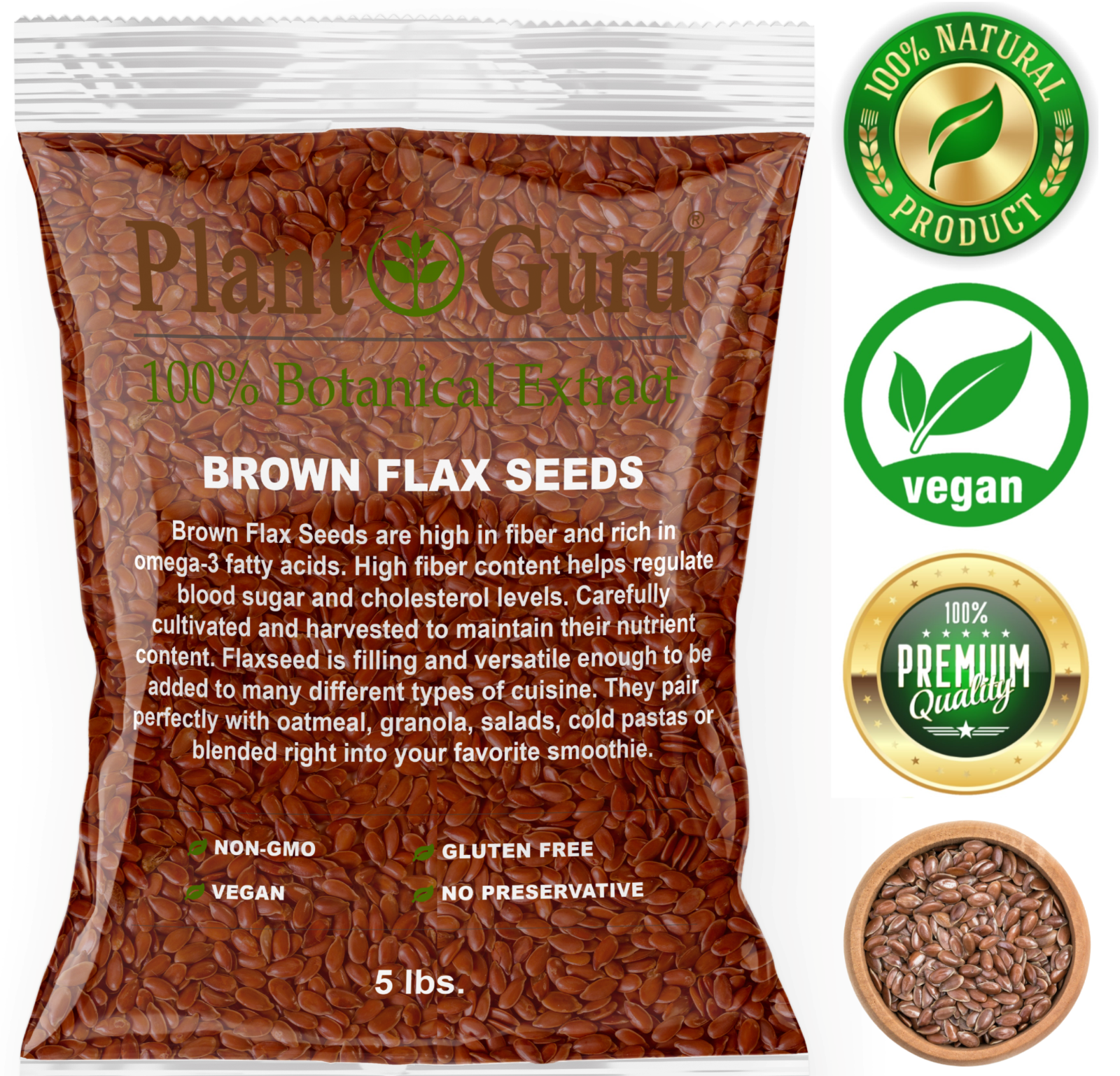 Brown Flax Seeds Whole Grain Seed Flaxseed NON GMO Linseed 1 oz to 20 lbs. Bulk