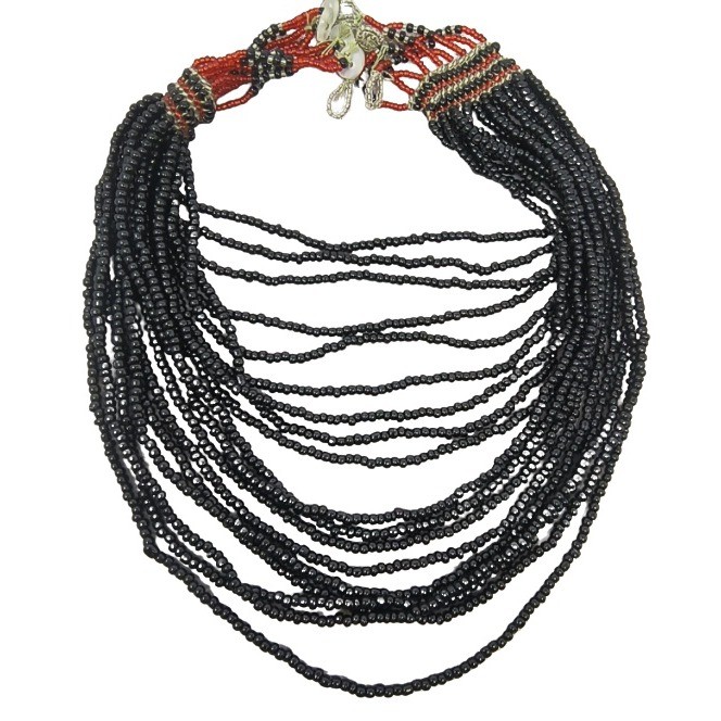 Modern Vintage Philippine Filipino Mindanao T'Boli Beaded Bib Necklace