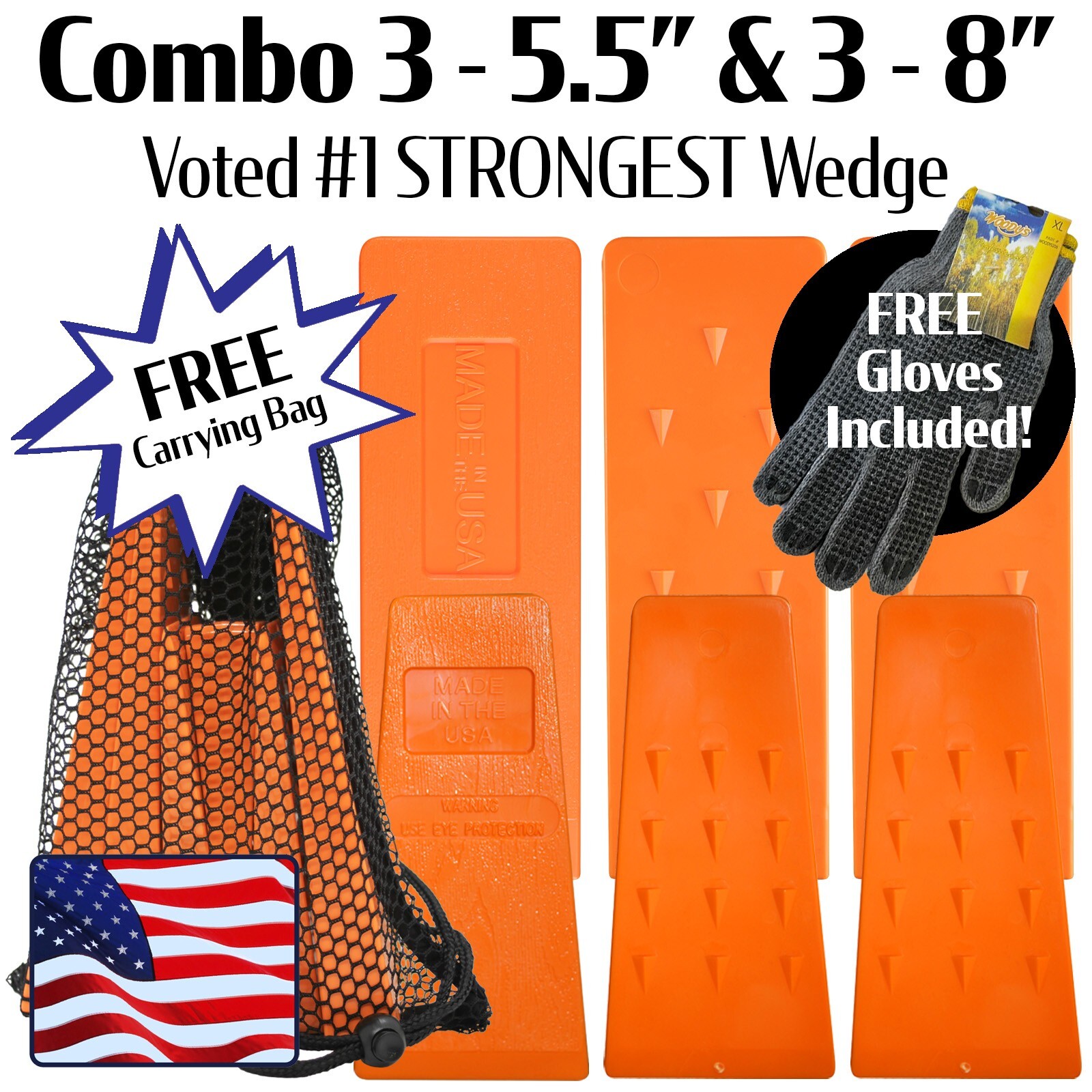 3-5"&3-8" USA HARD logging Felling Bucking Tree Forestry Falling Spiked Wedges B