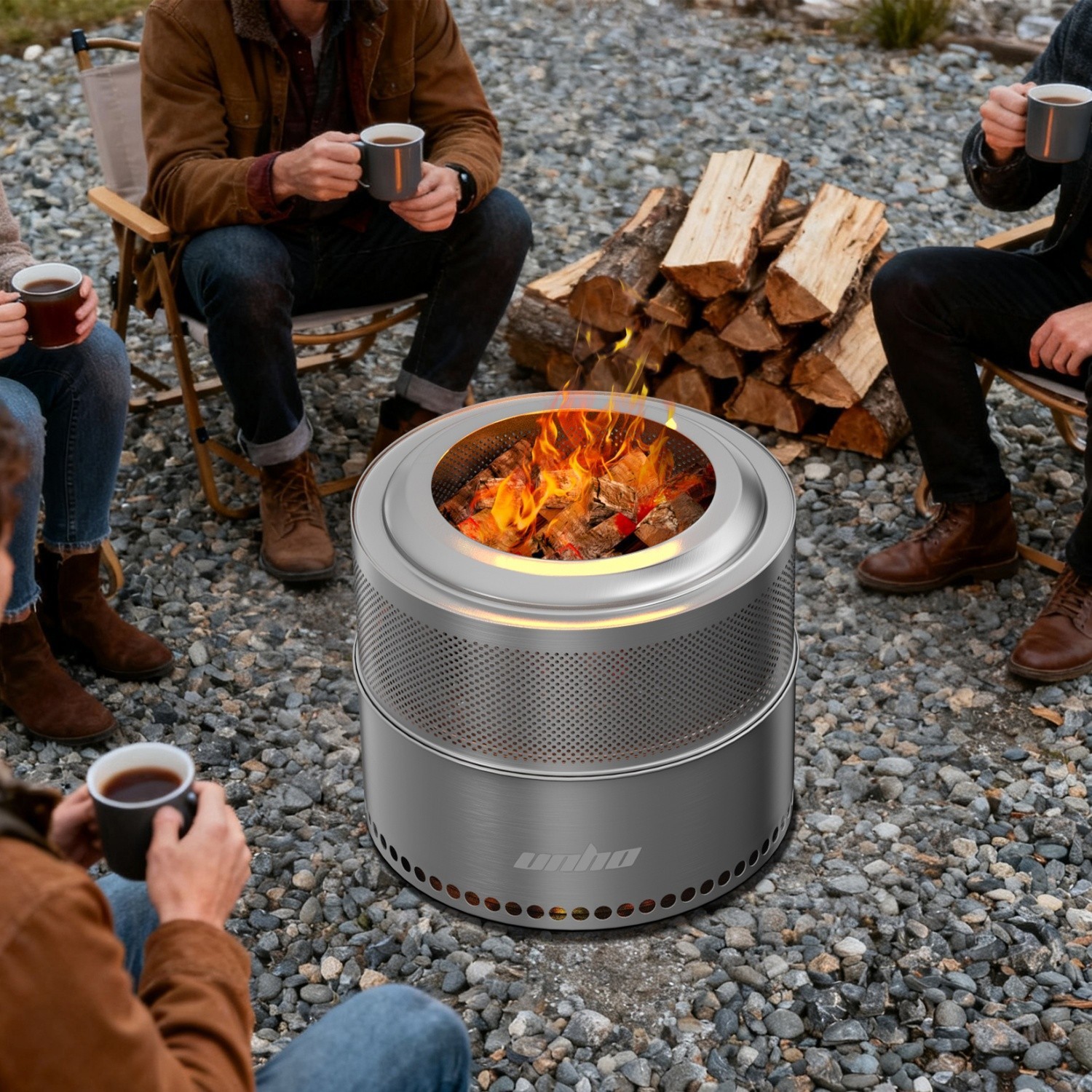 4-6 People 20'' Smokeless Fire Pit Wood Burning Portable Stainless Steel Outdoor