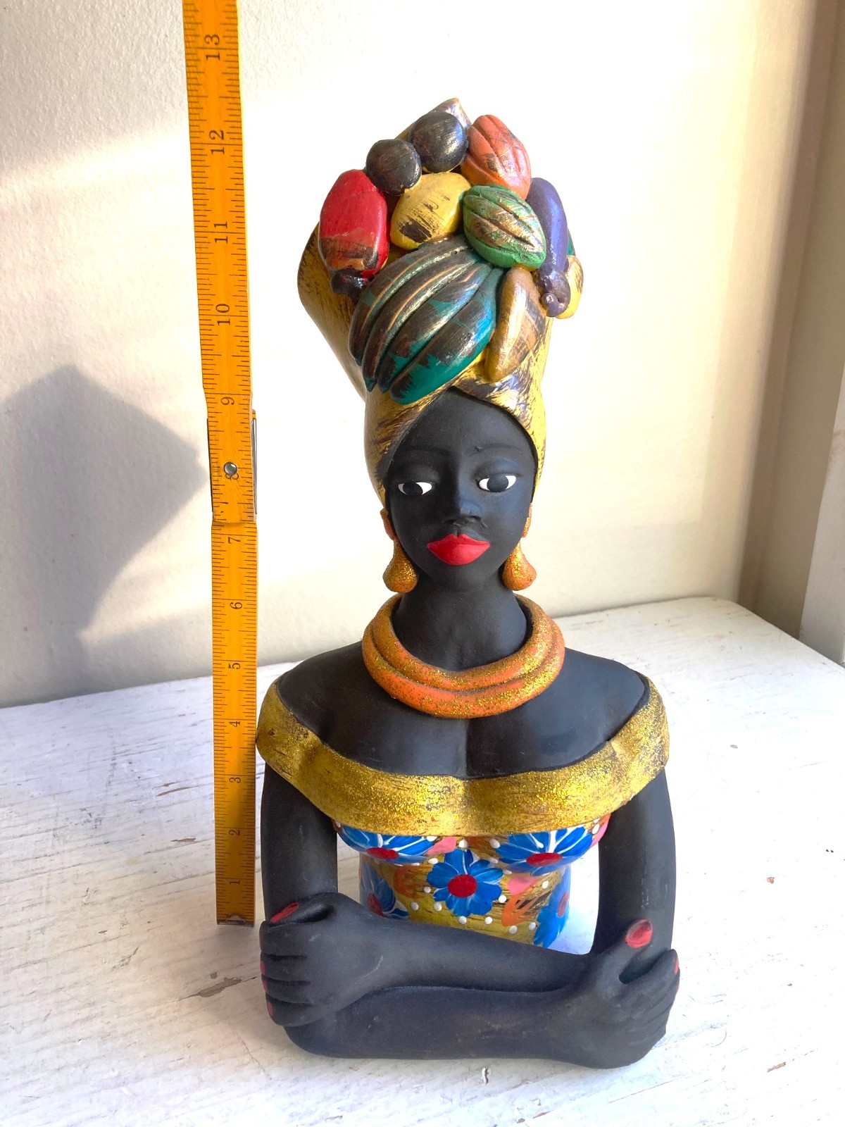 West Indies Woman Studio Pottery Sculpture Haiti Jamaica Carnival Hand Painted