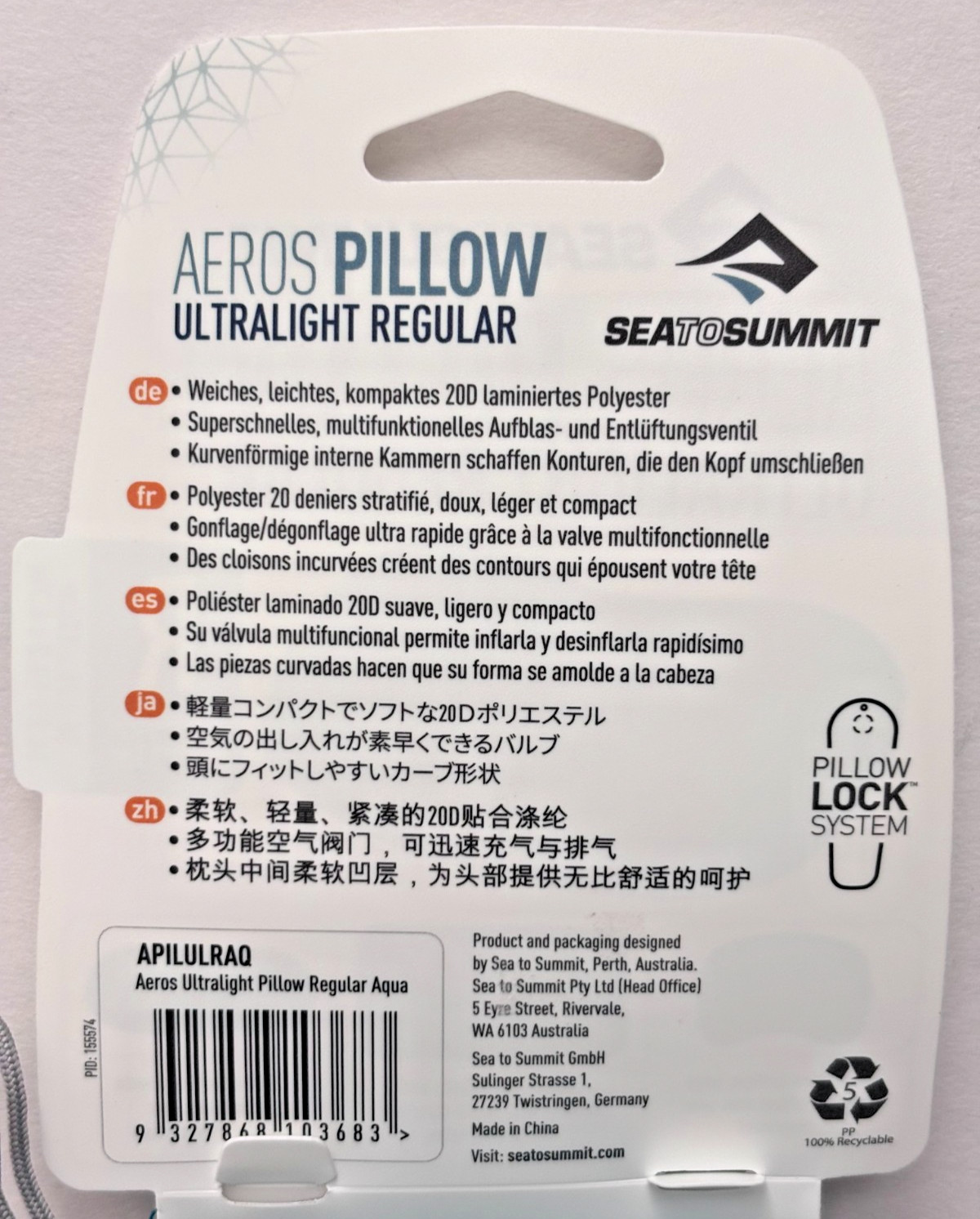 Set Of 2x Sea To Summit Aeros Inflatable Camping UL Air Pillows Reg. Aqua NEW!