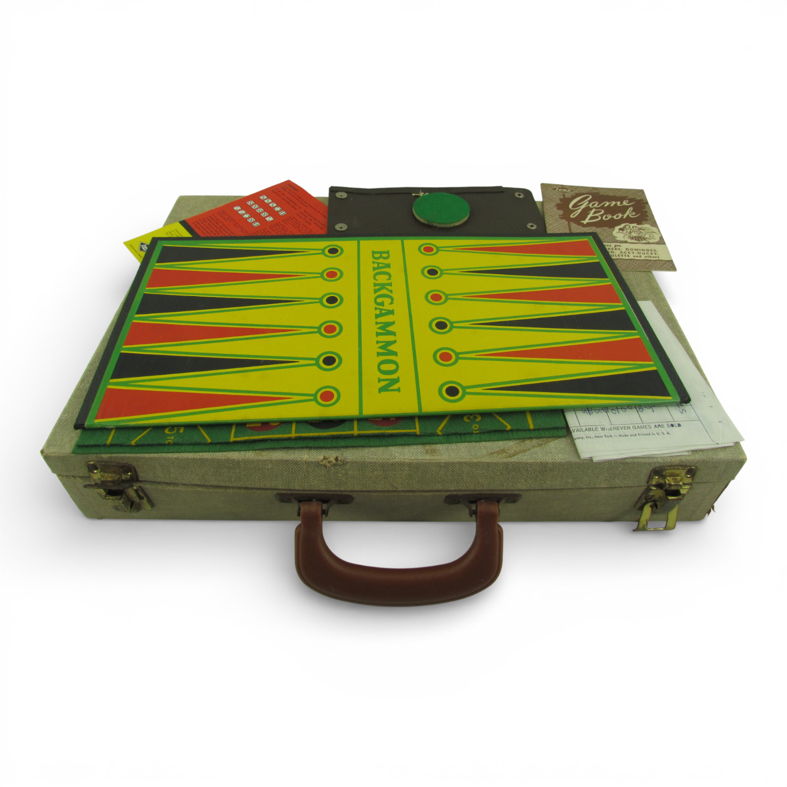 Vintage E.S. Lowe Casino Game Set Roulette Backgammon Board Cards USA Case