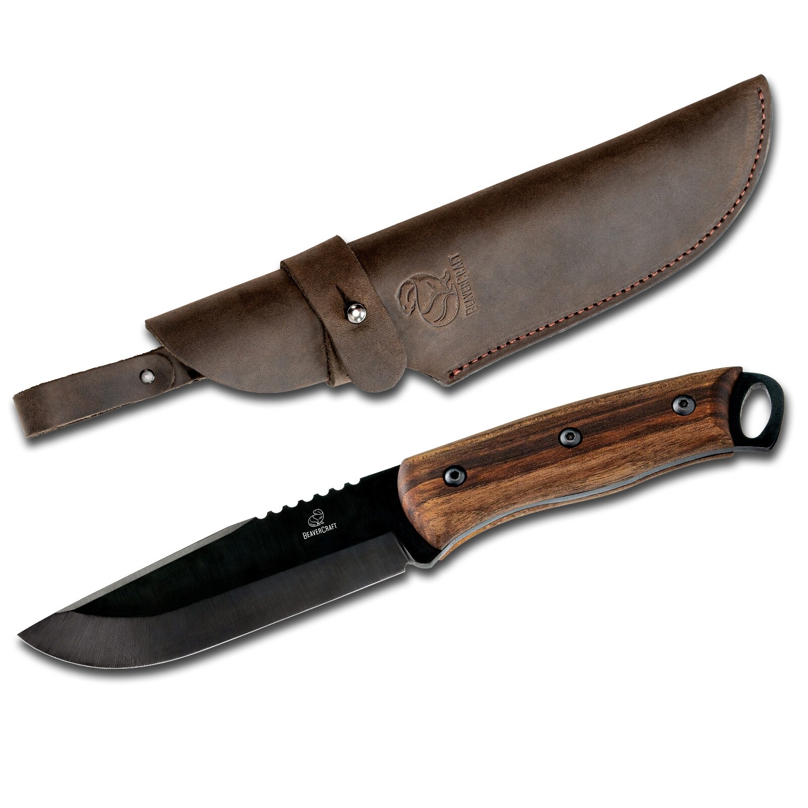 Carbon Steel Bushcraft Knife Walnut Handle with Leather Sheath BeaverCraft BSH4
