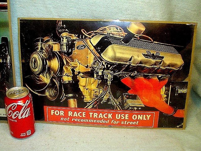 THREE VINTAGE 1960's FORD 427 OHC SOHC DRAGGIN ENGINE ADVERTISING PAPER POSTERS