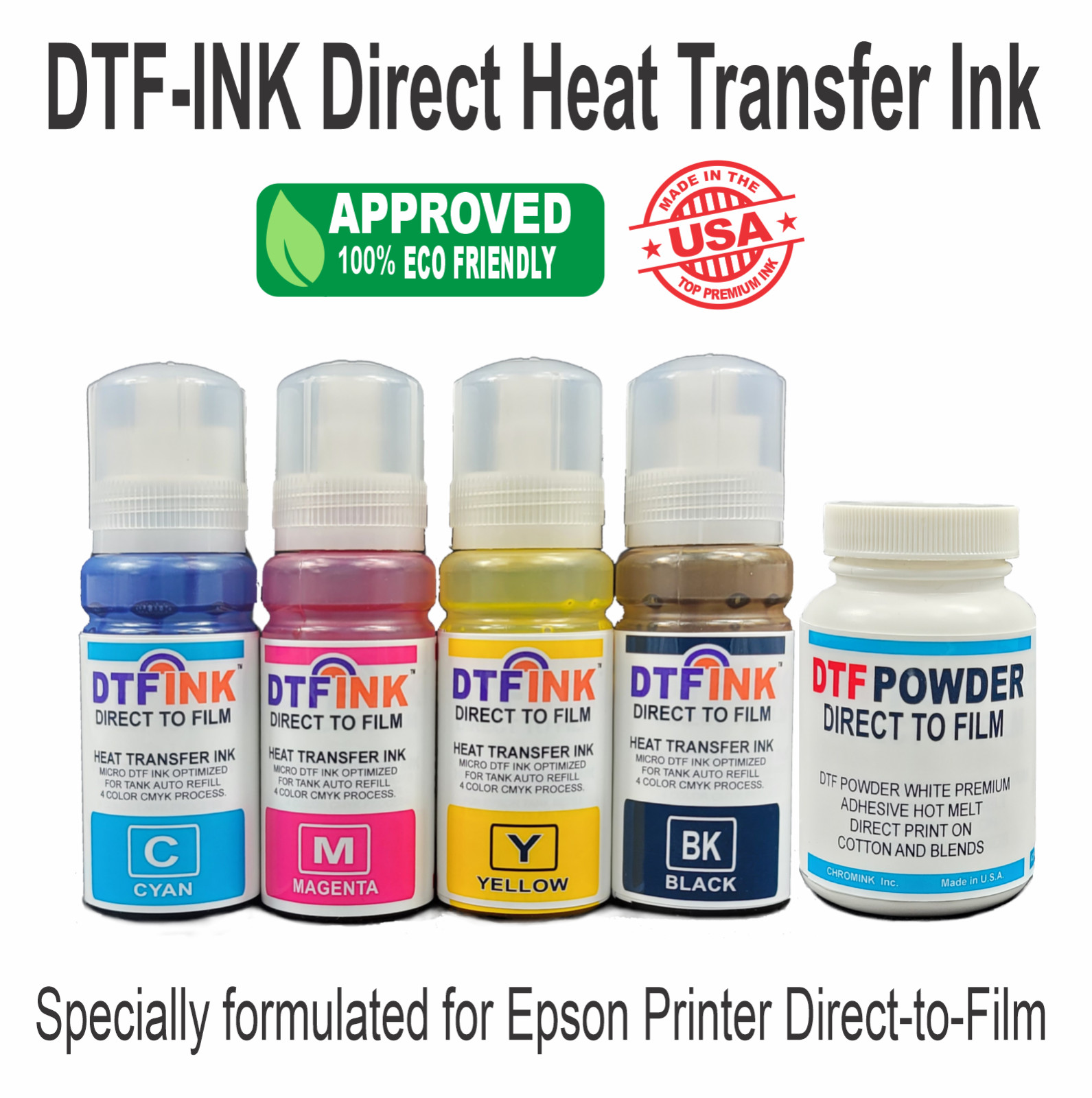 Epson Printer with DTF Ink Heat Transfer Full Color T-Shirt Print Starte Bundle