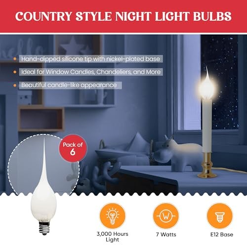 6-Pack, Incandescent Silicone Dipped Candle Light Bulbs, 7 Watt, Longer Life
