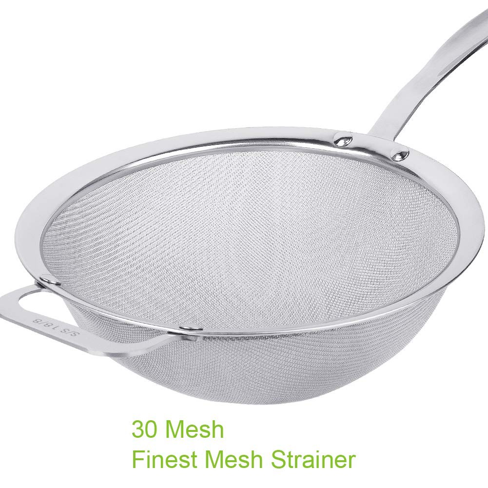 9" Large Mesh Strainer, Stainless Steel 18/8 Extra Fine Quinoa Sieve, with So...