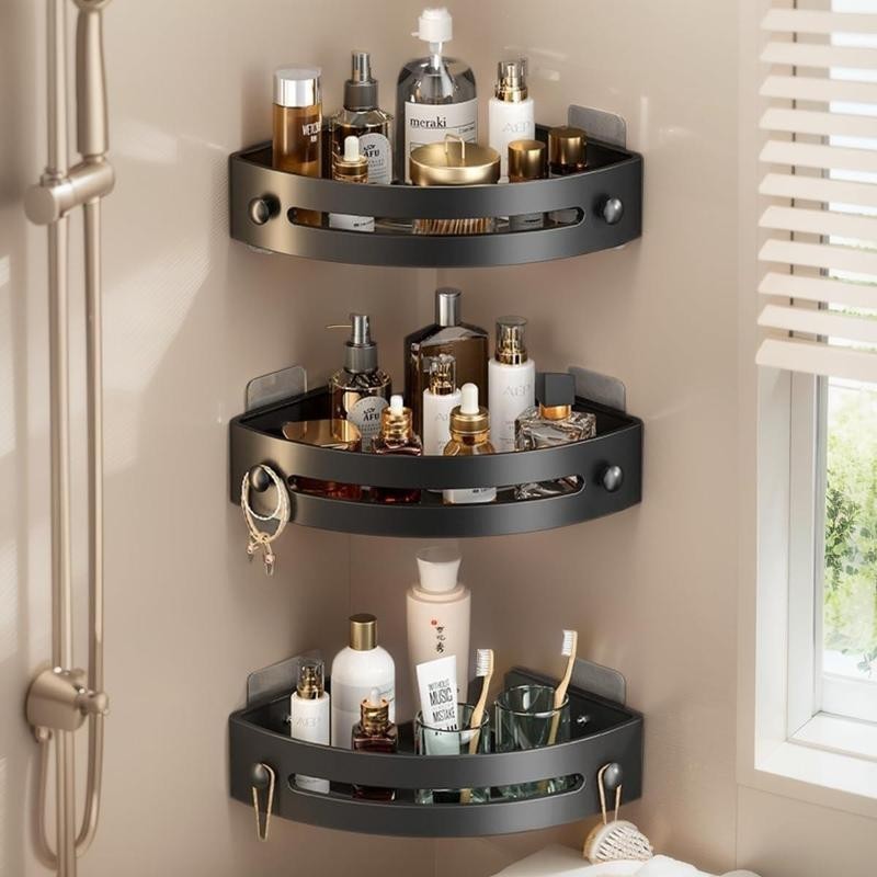 3 Tier Corner Shower Caddy Shelf Bathroom Corner Bath Storage Holder with 6 Hook
