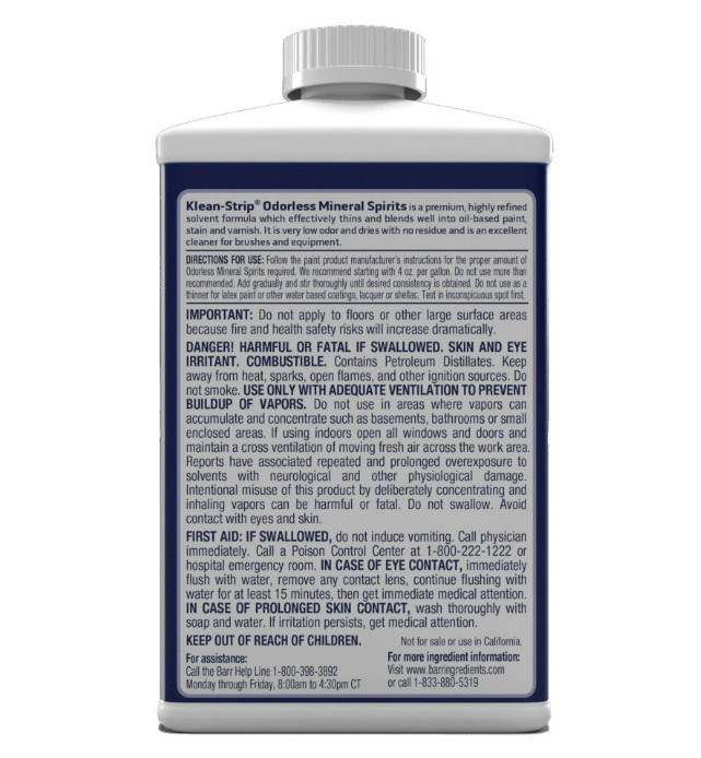 Klean Strip 32oz Mineral Spirits – Odorless, Fast-Dissolving Formula