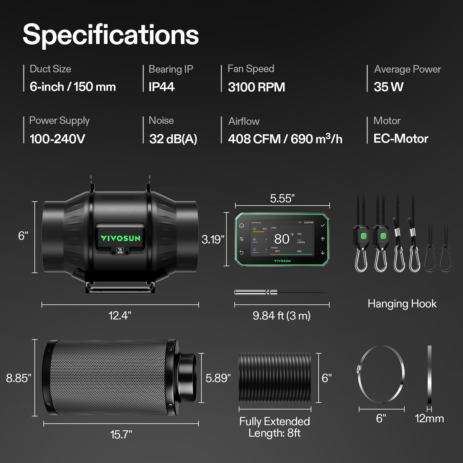 VIVOSUN 4x4FT E42A+ PRO Grow Tent Kit w/ Aerolight AW400SE & T6 Ventilation Kit