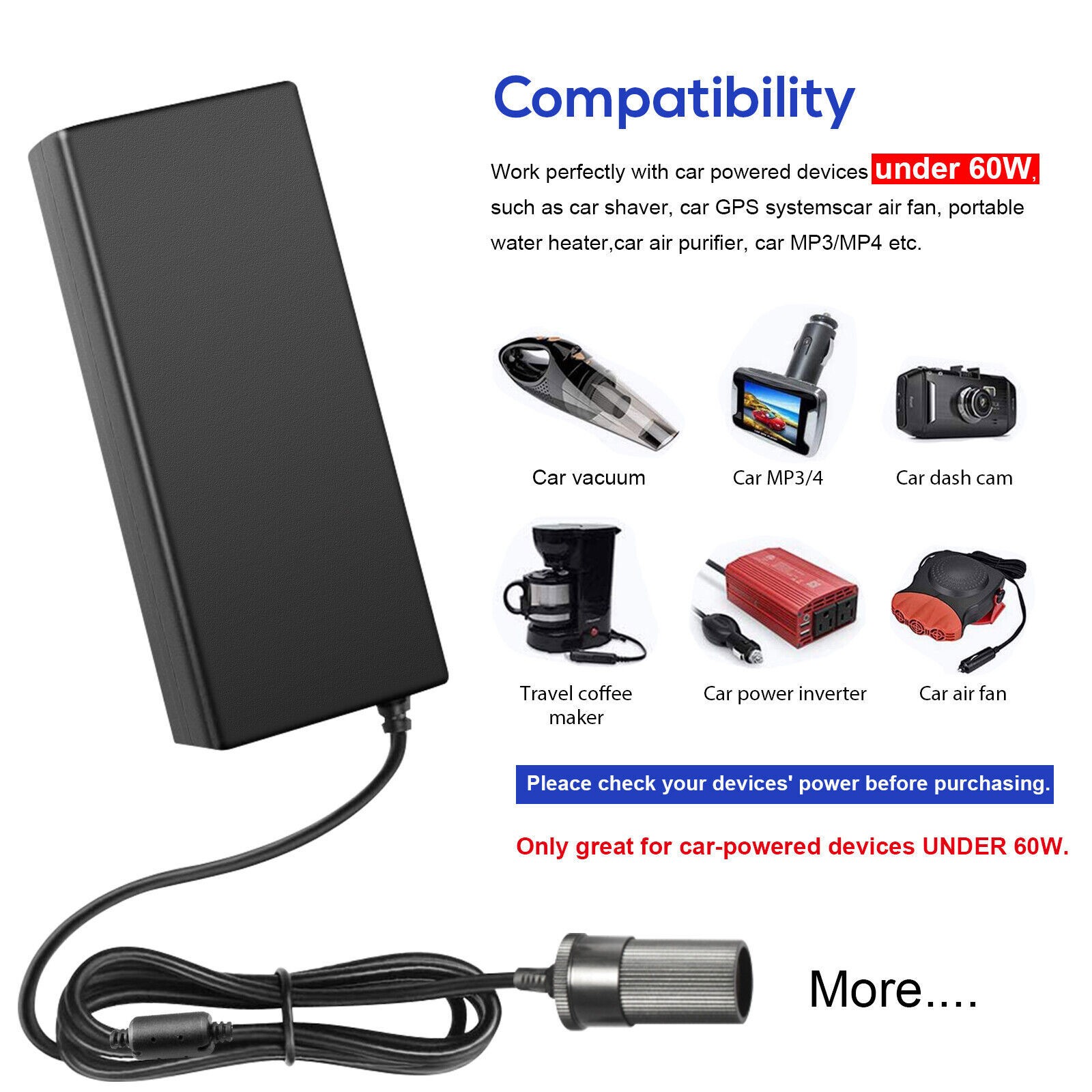 AC To DC 110V To 12V 5A/10A Car Cigarette Lighter Socket Converter Power Adapter