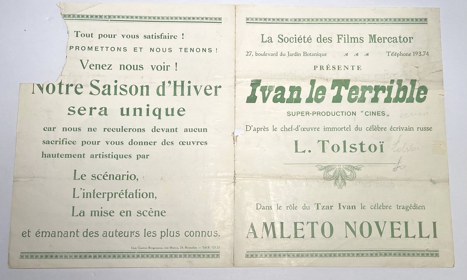 IVAN THE TERRIBLE Vintage 1917 Silent Film - ITALIAN EPIC Original Movie Herald